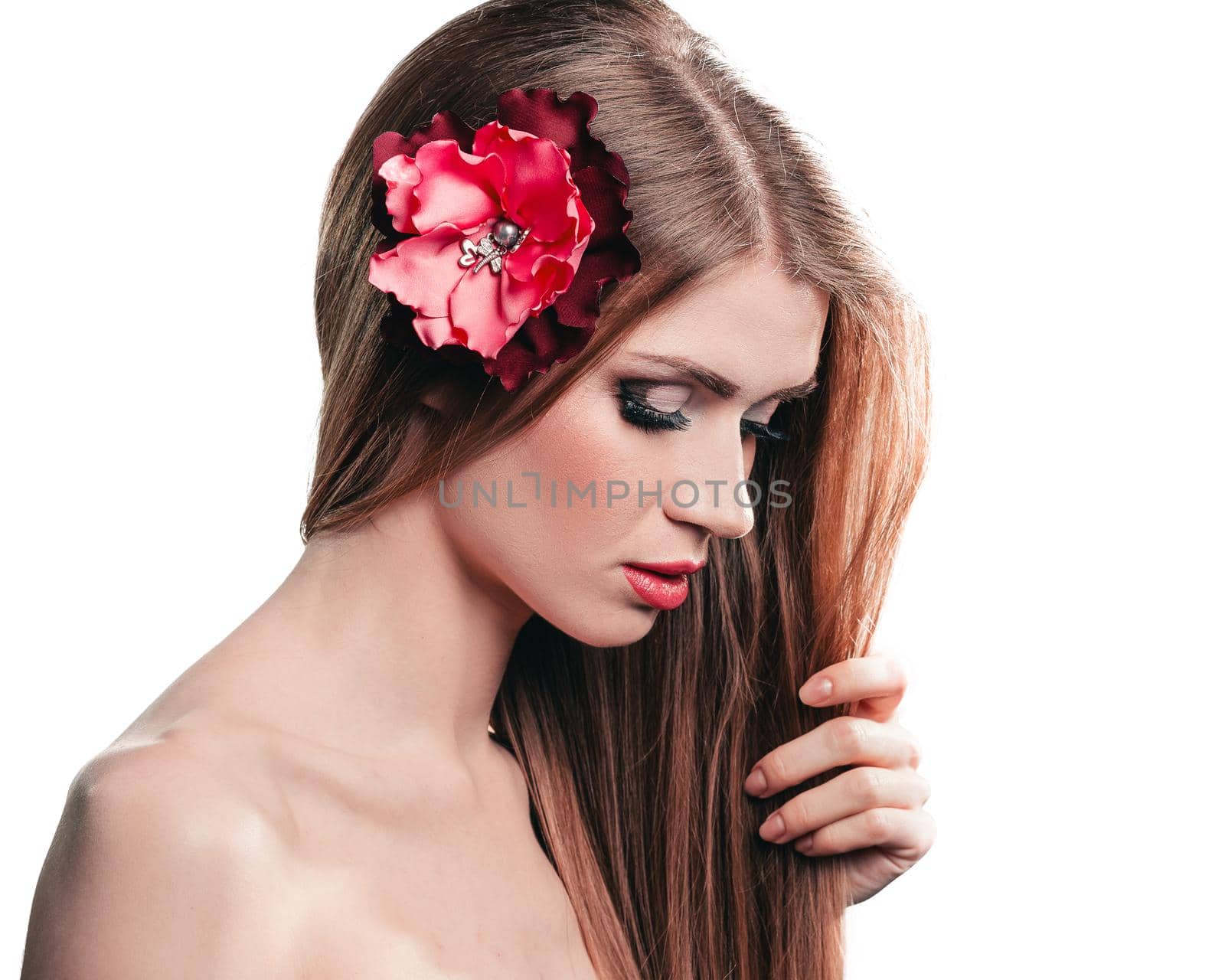 portrait of cute girl with long hair .isolated on light background