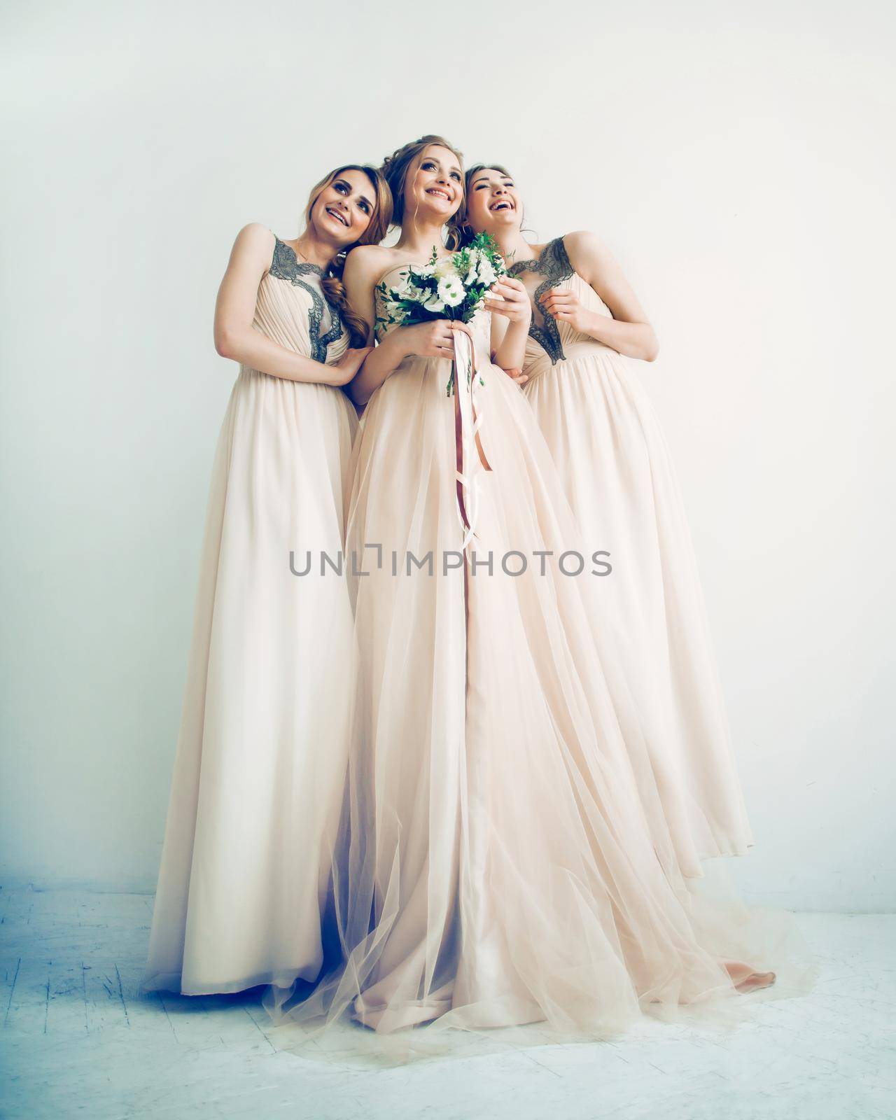 in full growth.three beautiful girls in dresses for the wedding ceremony. photo with copy space