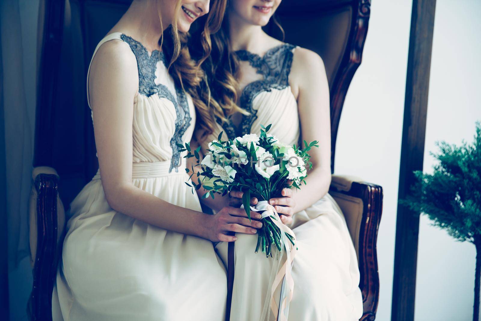 close up. bridesmaids with a wedding bouquet. holidays and events