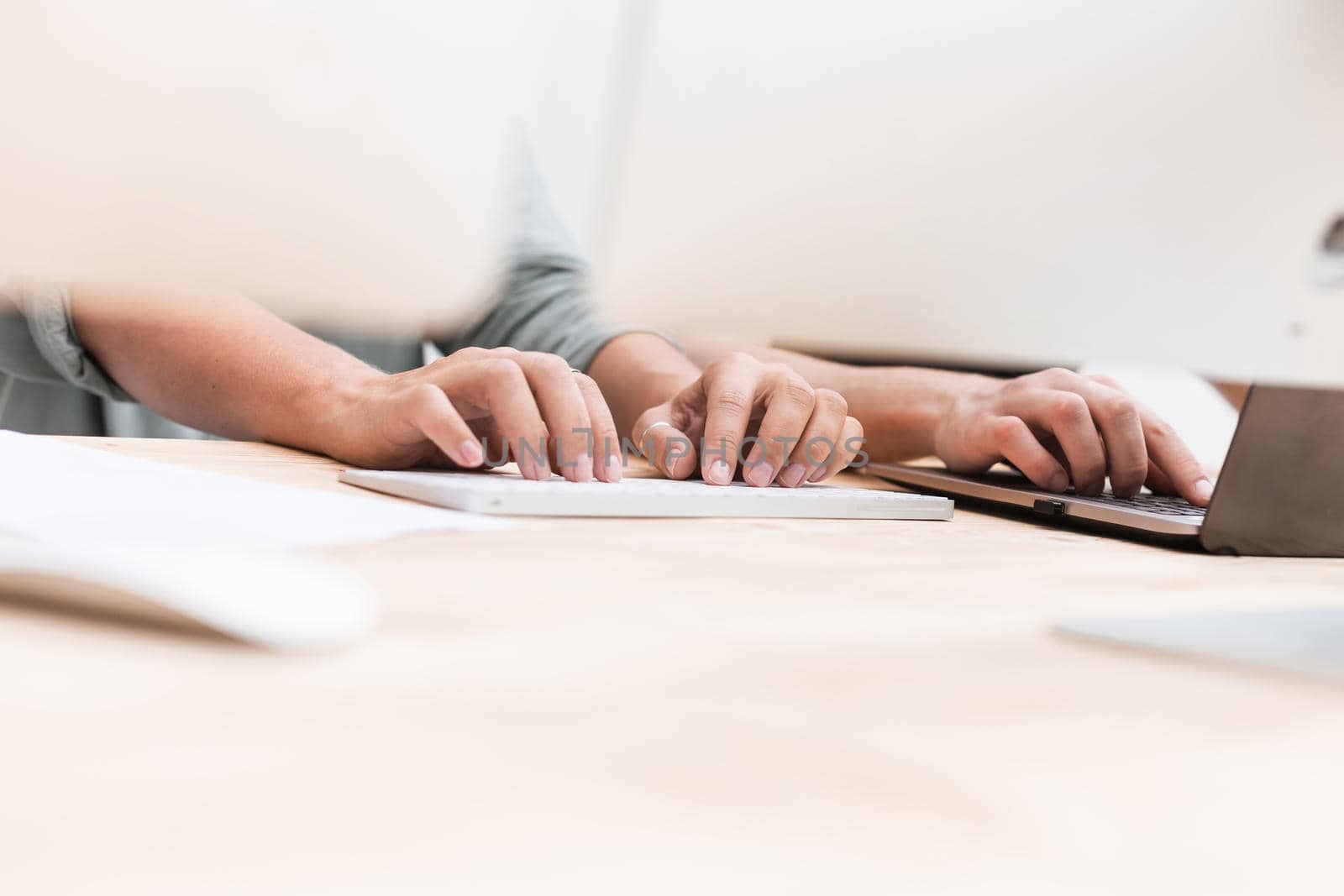 close up. businesswoman takes the text on a computer keyboard. photo with a copy of the space