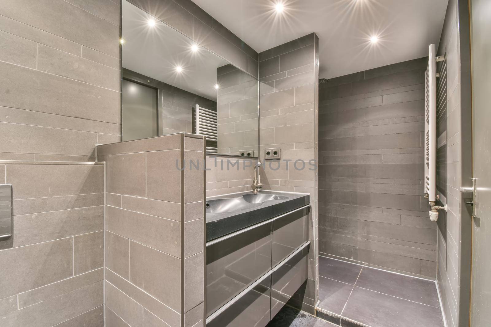 Luxury interior design of a bathroom with marble walls