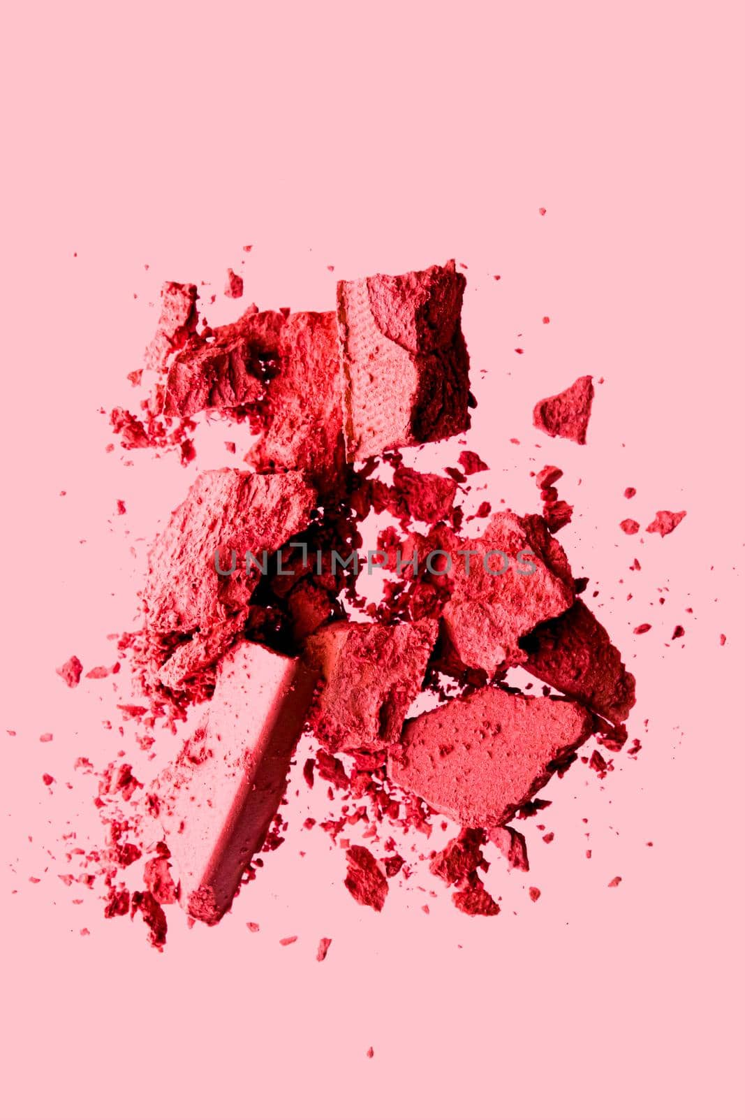 Beauty and makeup flatlay design, mineral organic eyeshadow as powder cosmetics, blush or crushed cosmetic product as make-up background.