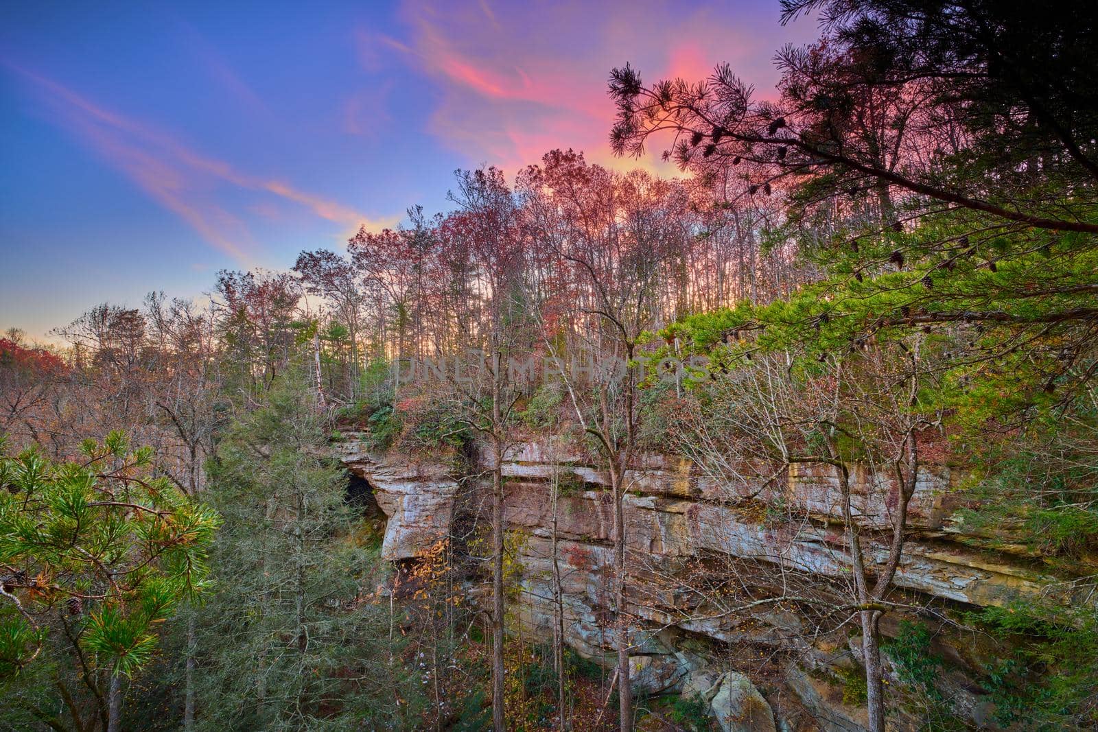 Sunset on the Cliff Trail at Koomer Ridge Campground at Red River Gorge, KY.