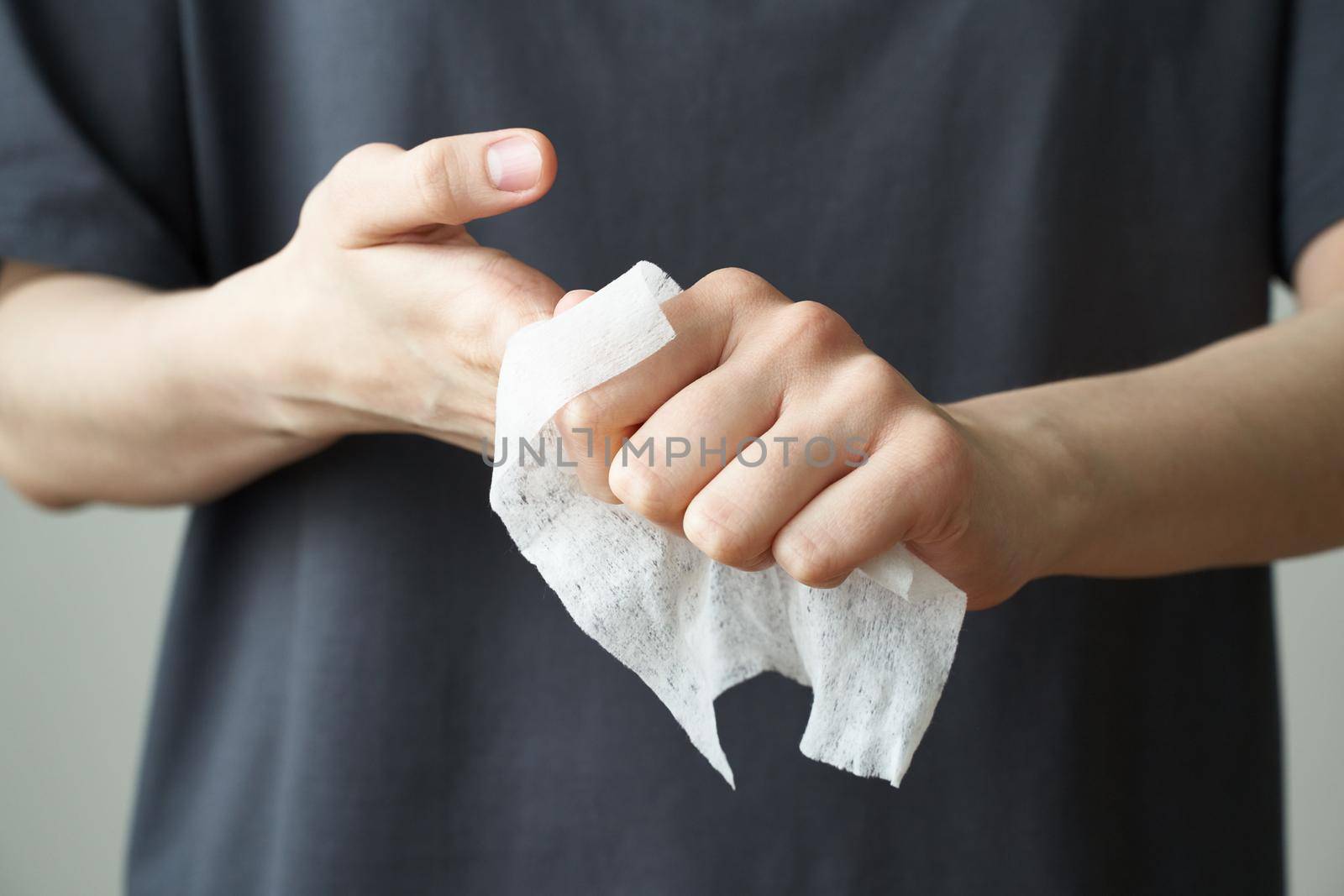 Woman wash hand wet wipes, to prevent illness Novel coronavirus 2019-nCoV after public place. Antiseptic, Hygiene and Healthcare concept