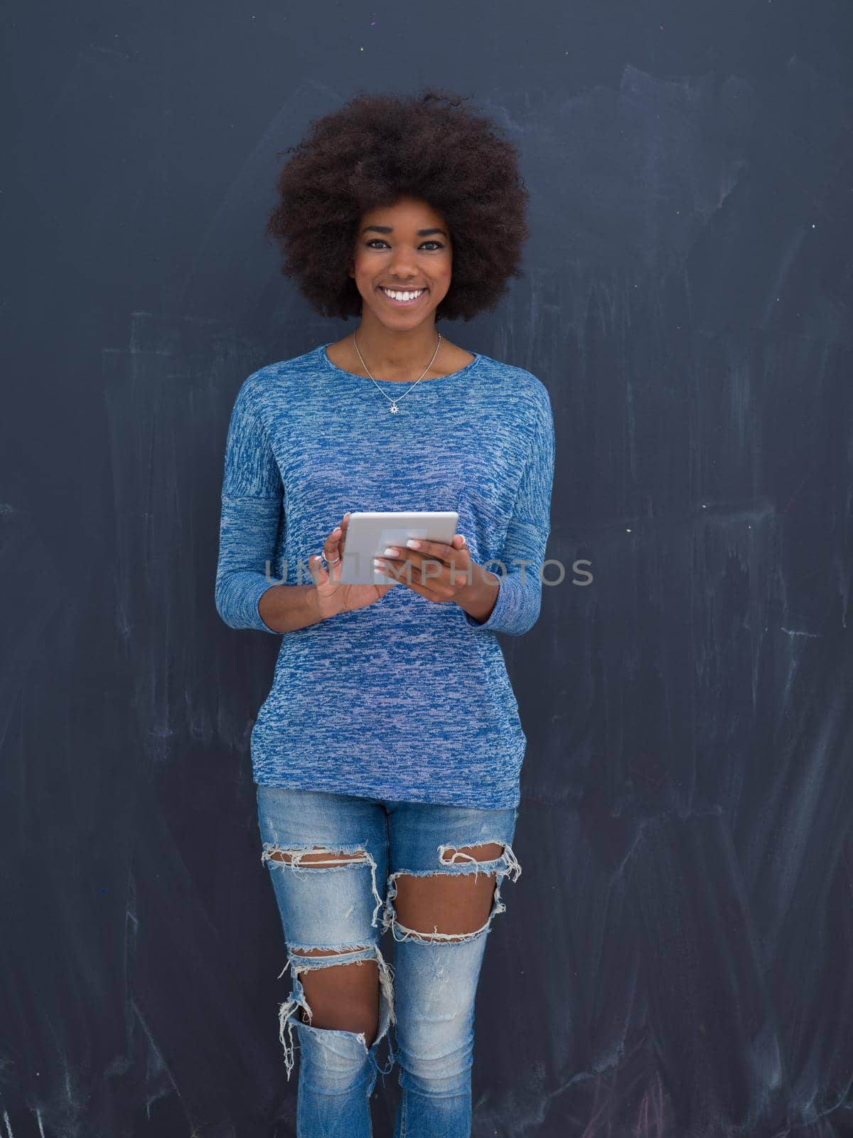 Happy African American Woman Using Digital Tablet by dotshock