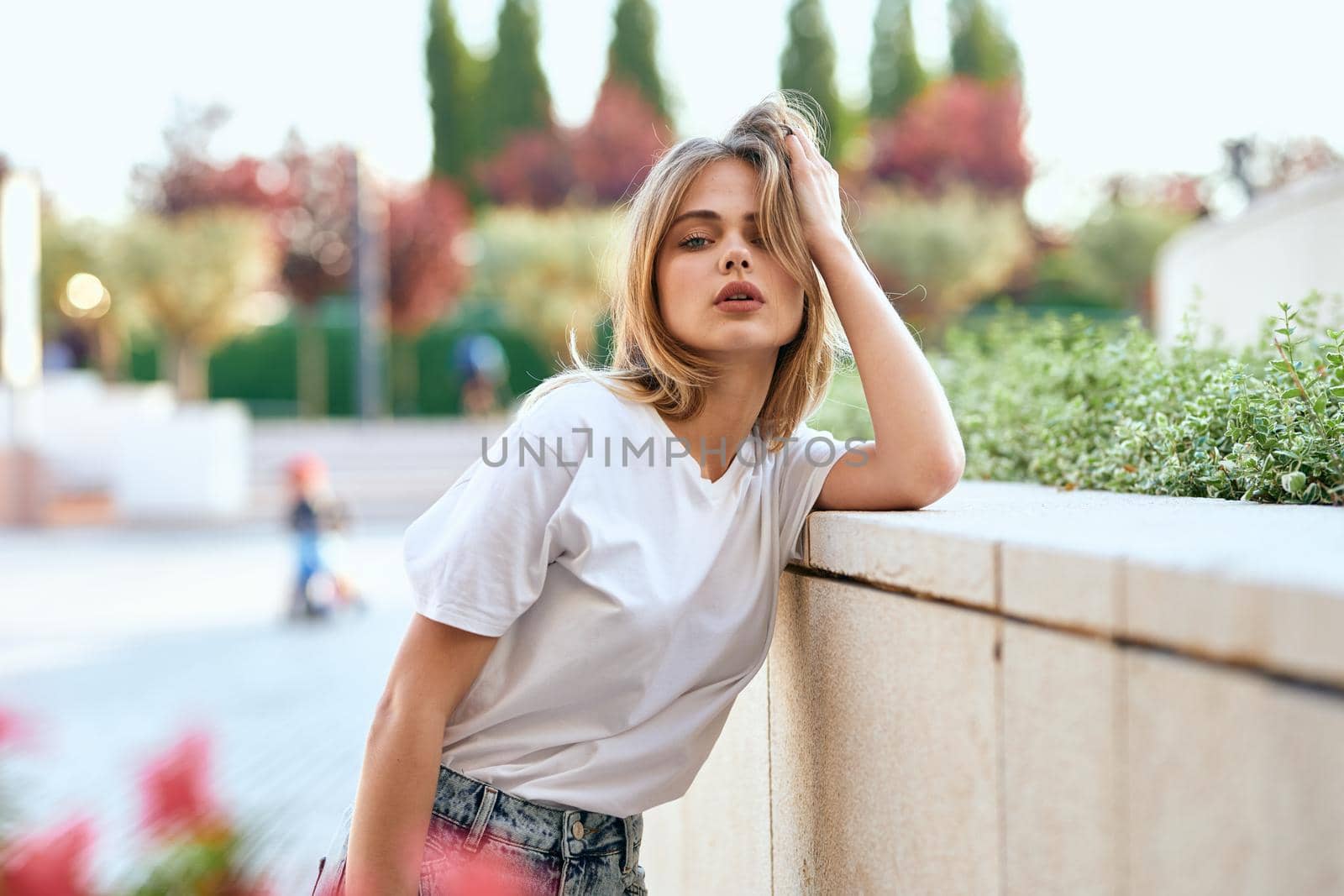 woman outdoors in park city walk leisure. High quality photo