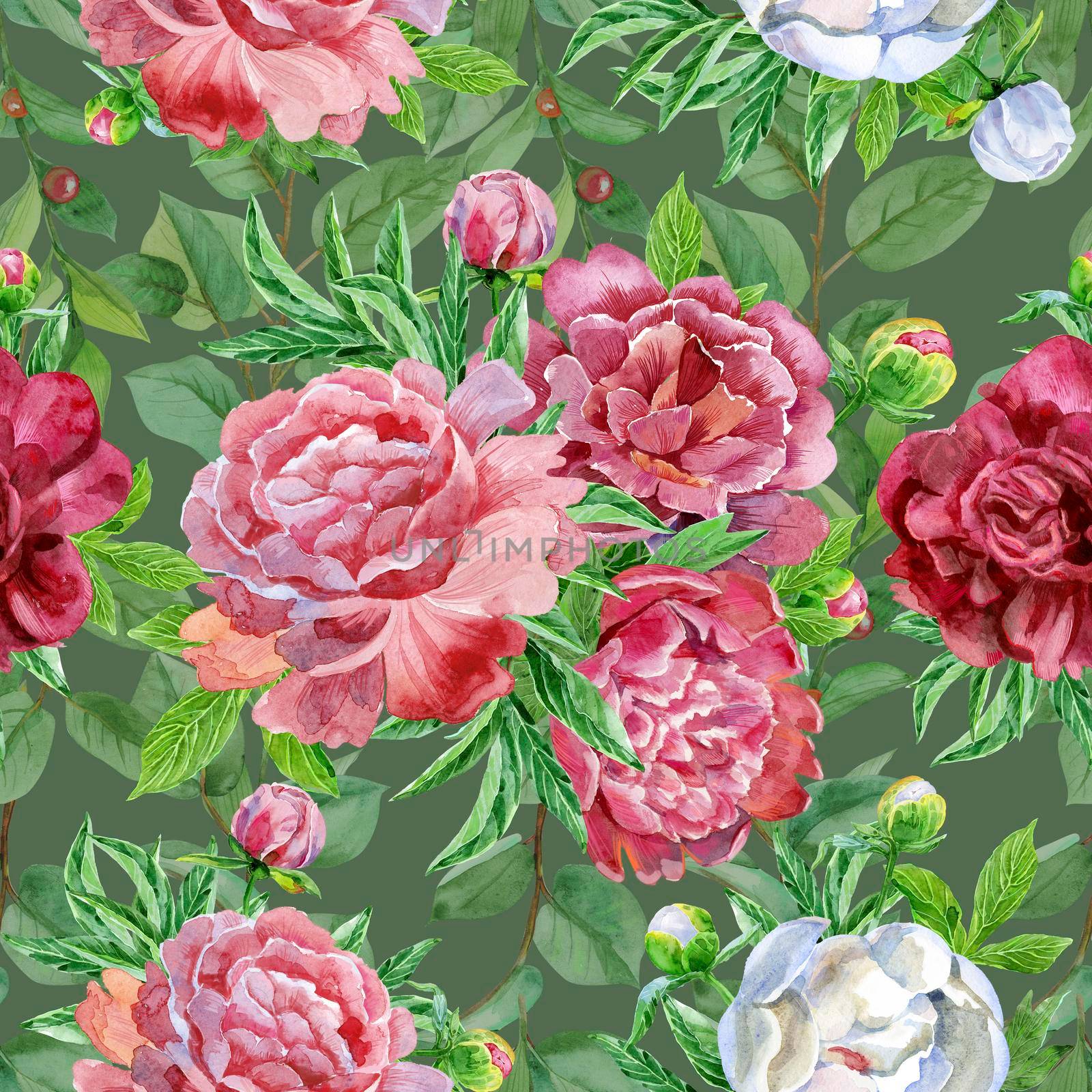 Seamless pattern with red and pink peonies flowers. by NataOmsk