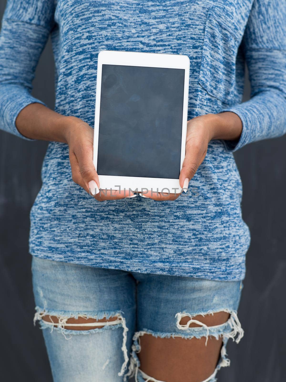 Happy African American Woman Using Digital Tablet by dotshock