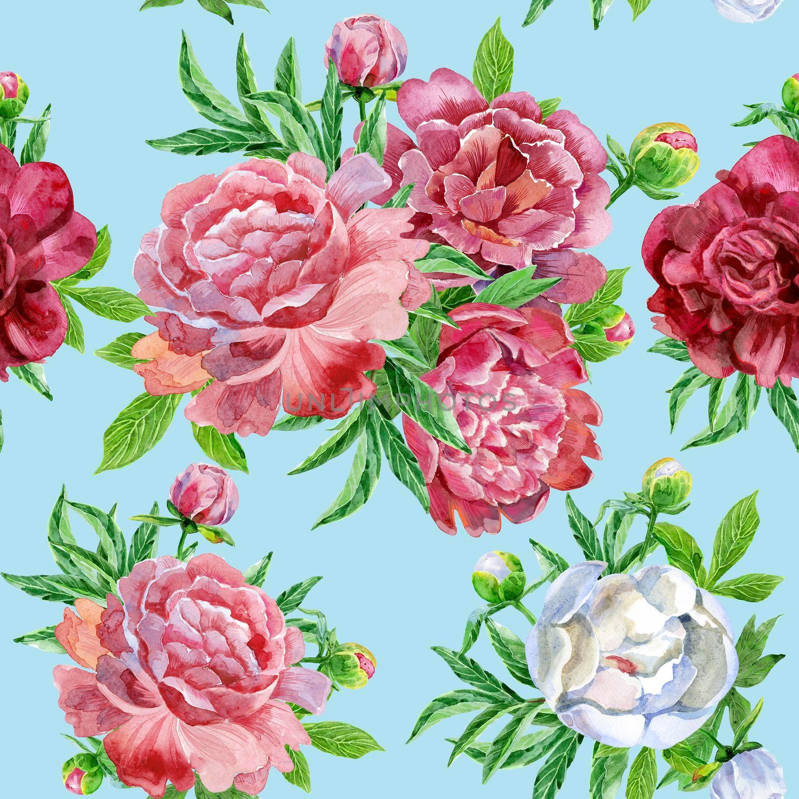 Seamless pattern with red and pink peonies flowers. by NataOmsk