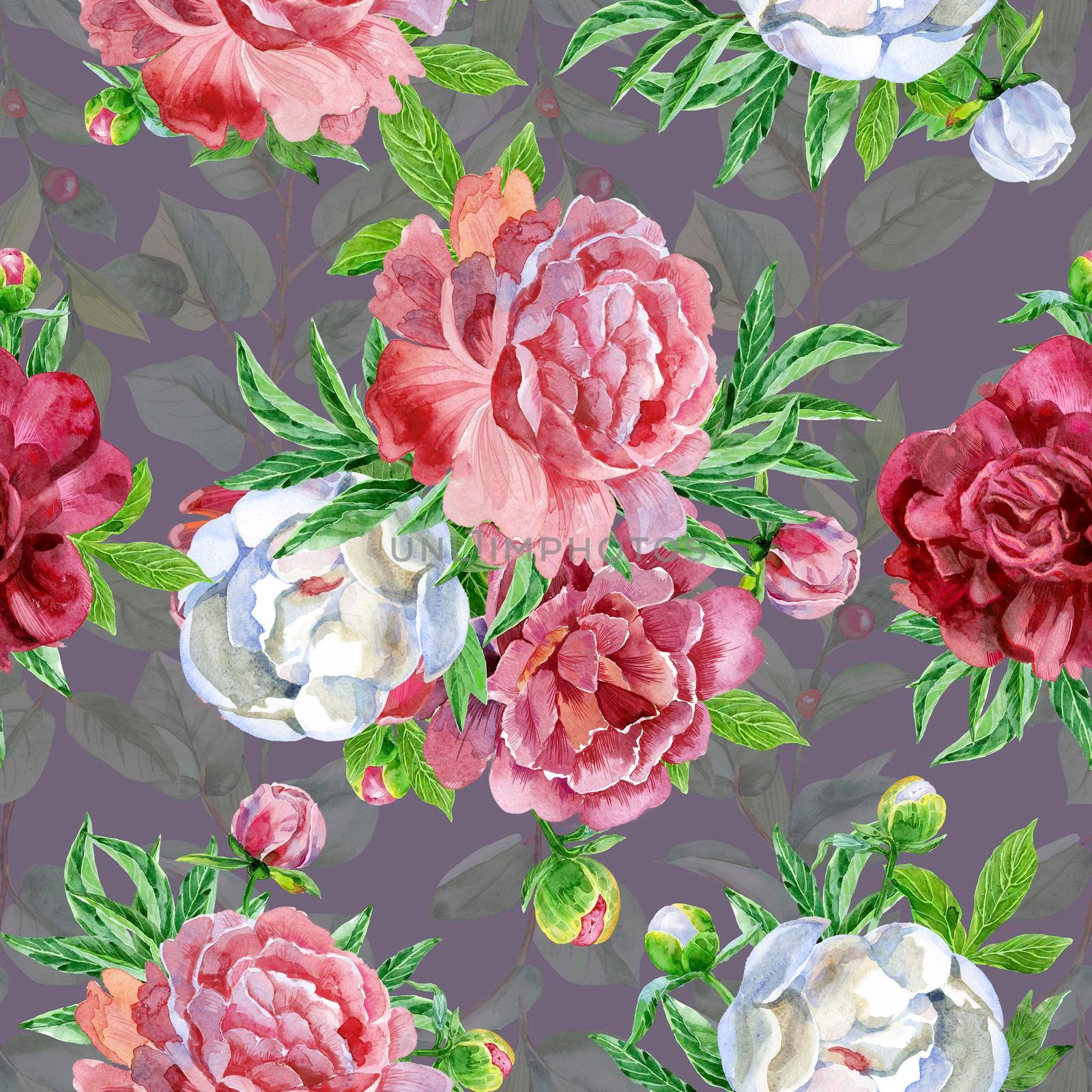 Seamless pattern with red and pink peonies flowers. by NataOmsk
