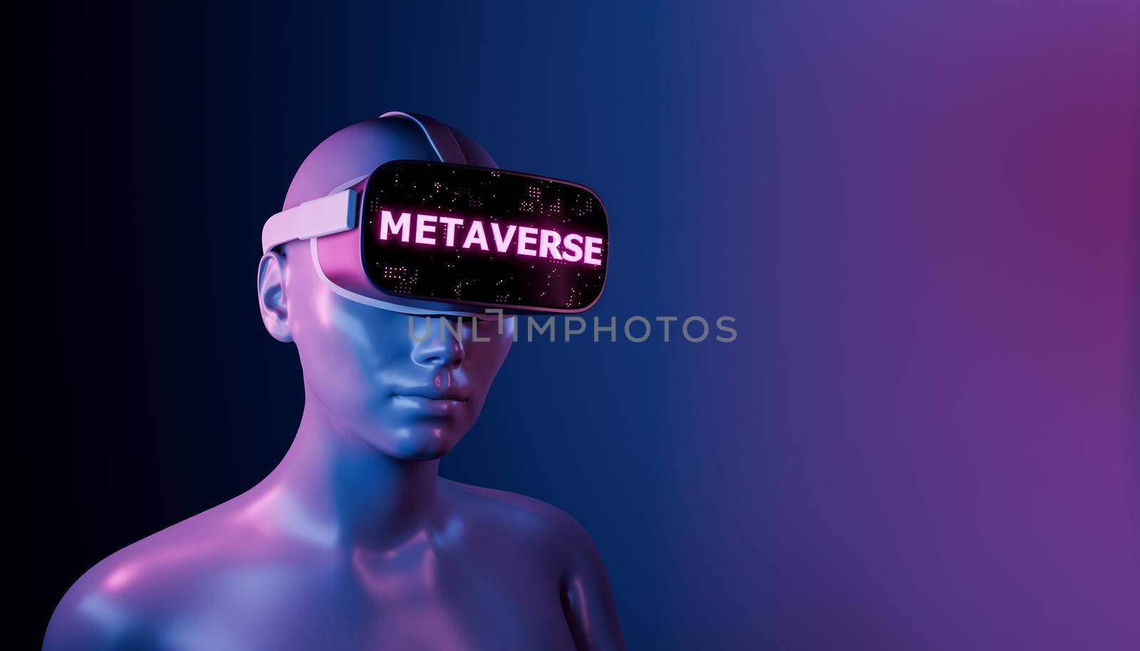 3d girl with virtual reality glasses and metaverse by asolano