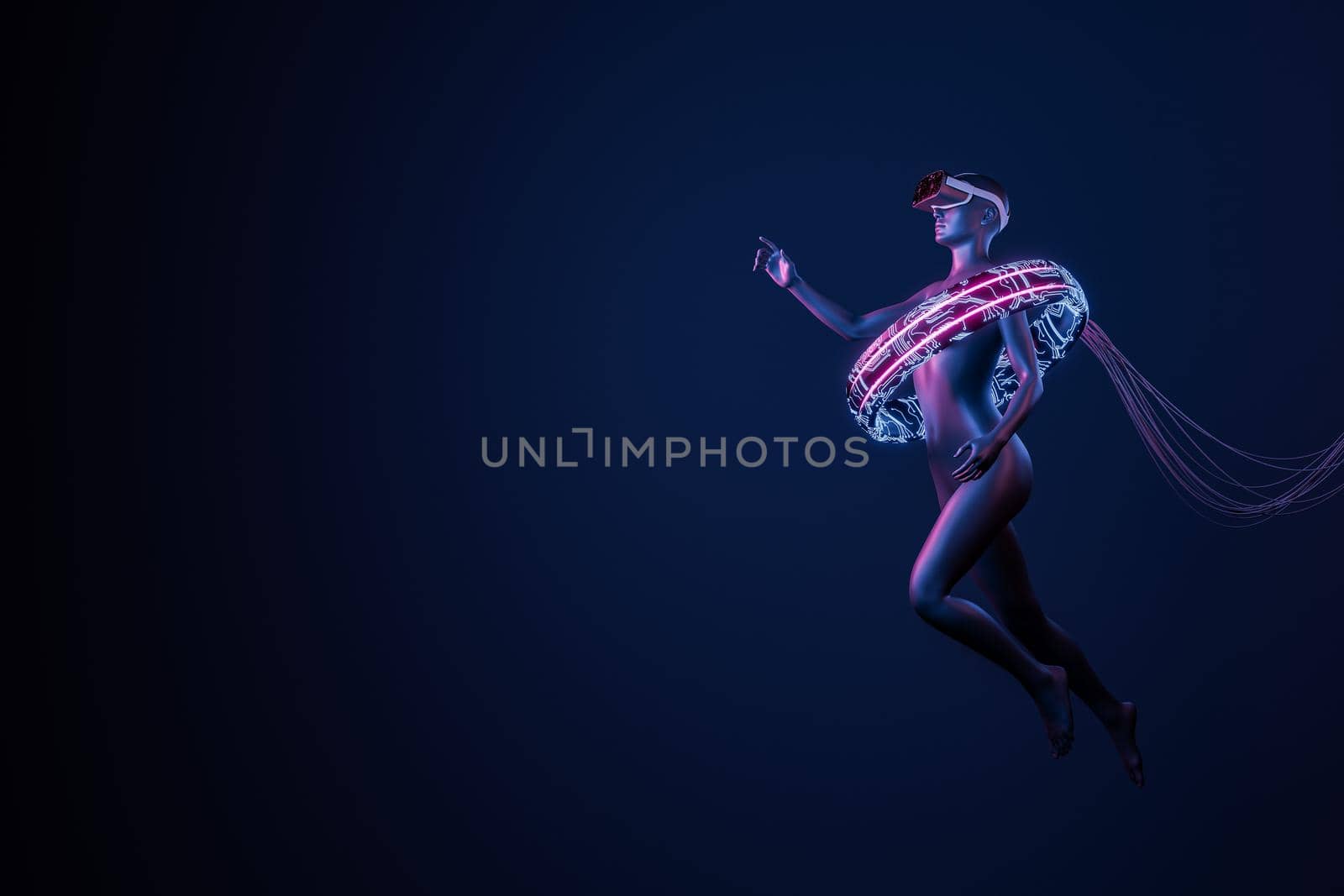 futuristic 3d woman floating with VR glasses by asolano