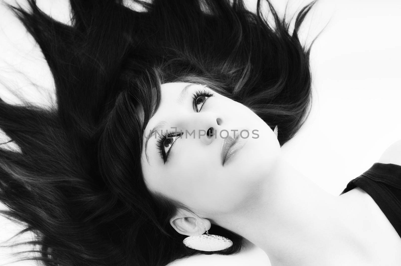 one beautiful young woman portrait isolated hairstily makeup spa and welness concept