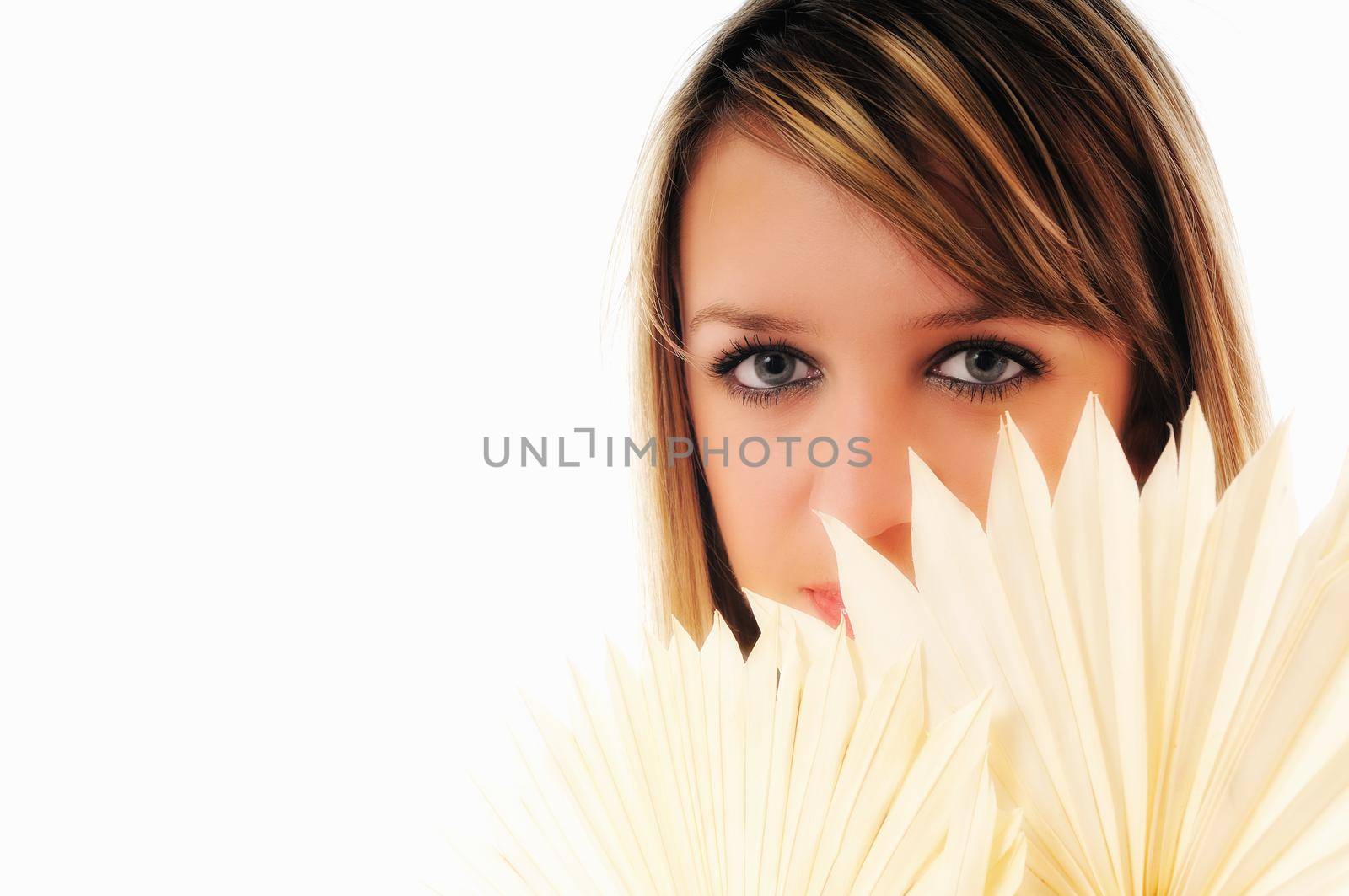 one beautiful young woman portrait isolated hairstily makeup spa and welness concept