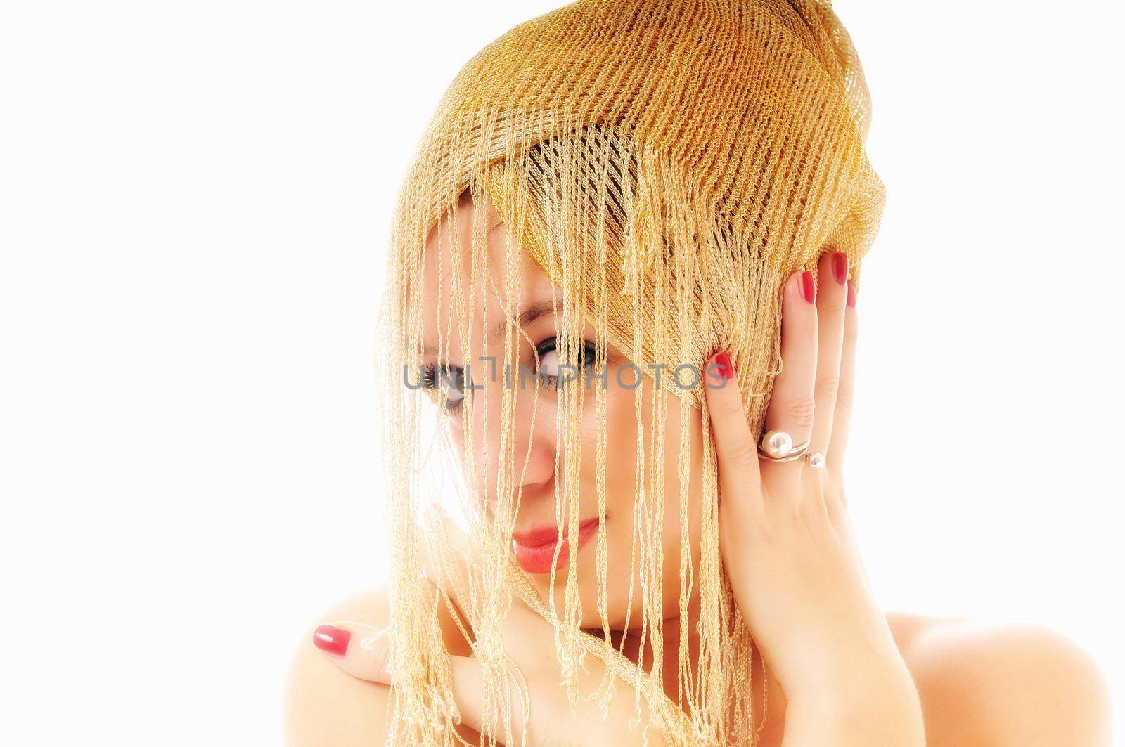 one beautiful young woman portrait isolated hairstily makeup spa and welness concept