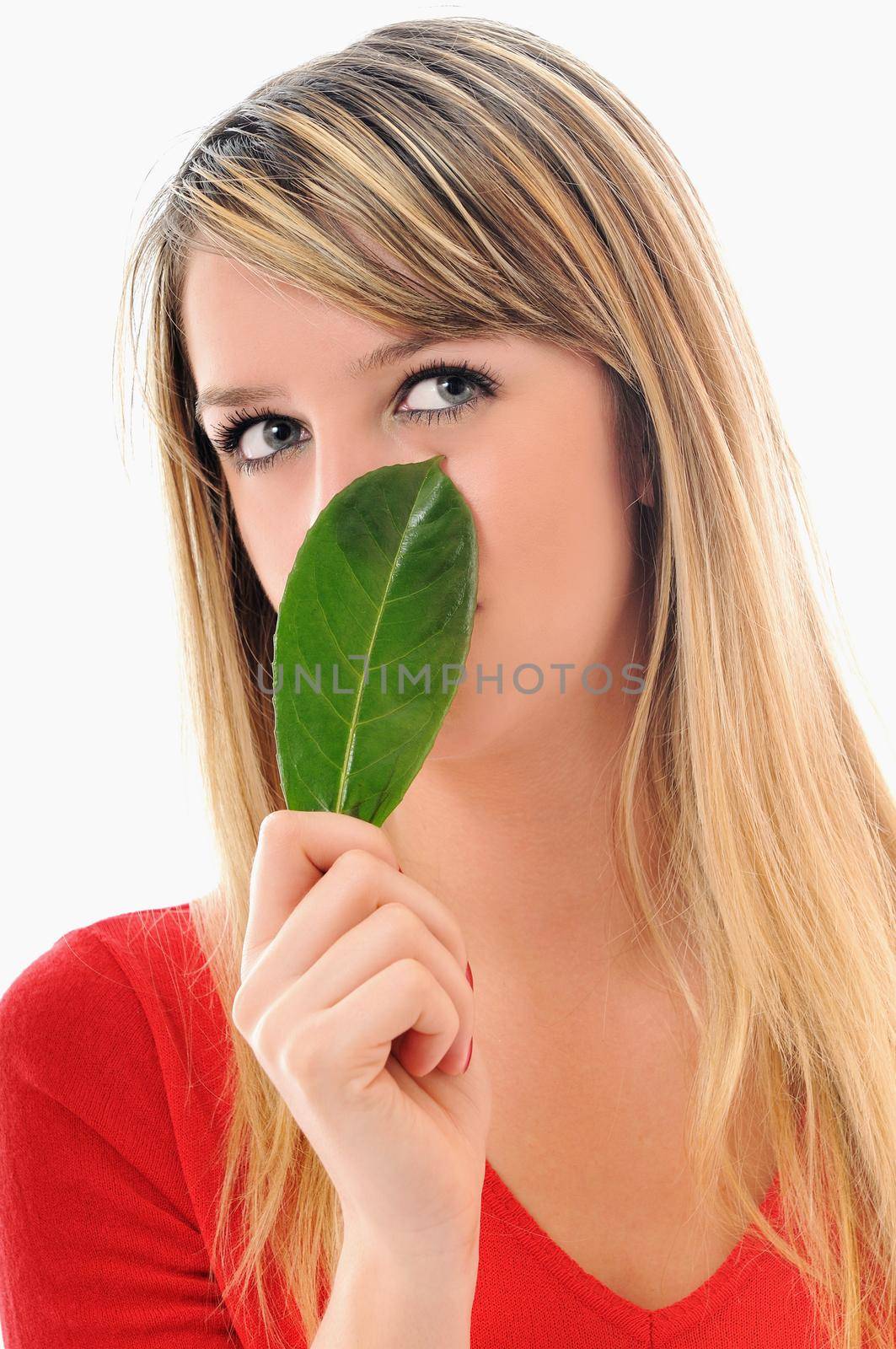 one beautiful young woman portrait isolated hairstily makeup spa and welness concept