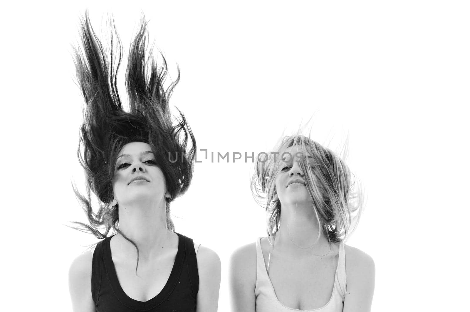 young beauty happy party woman dance with wind in hair isolated