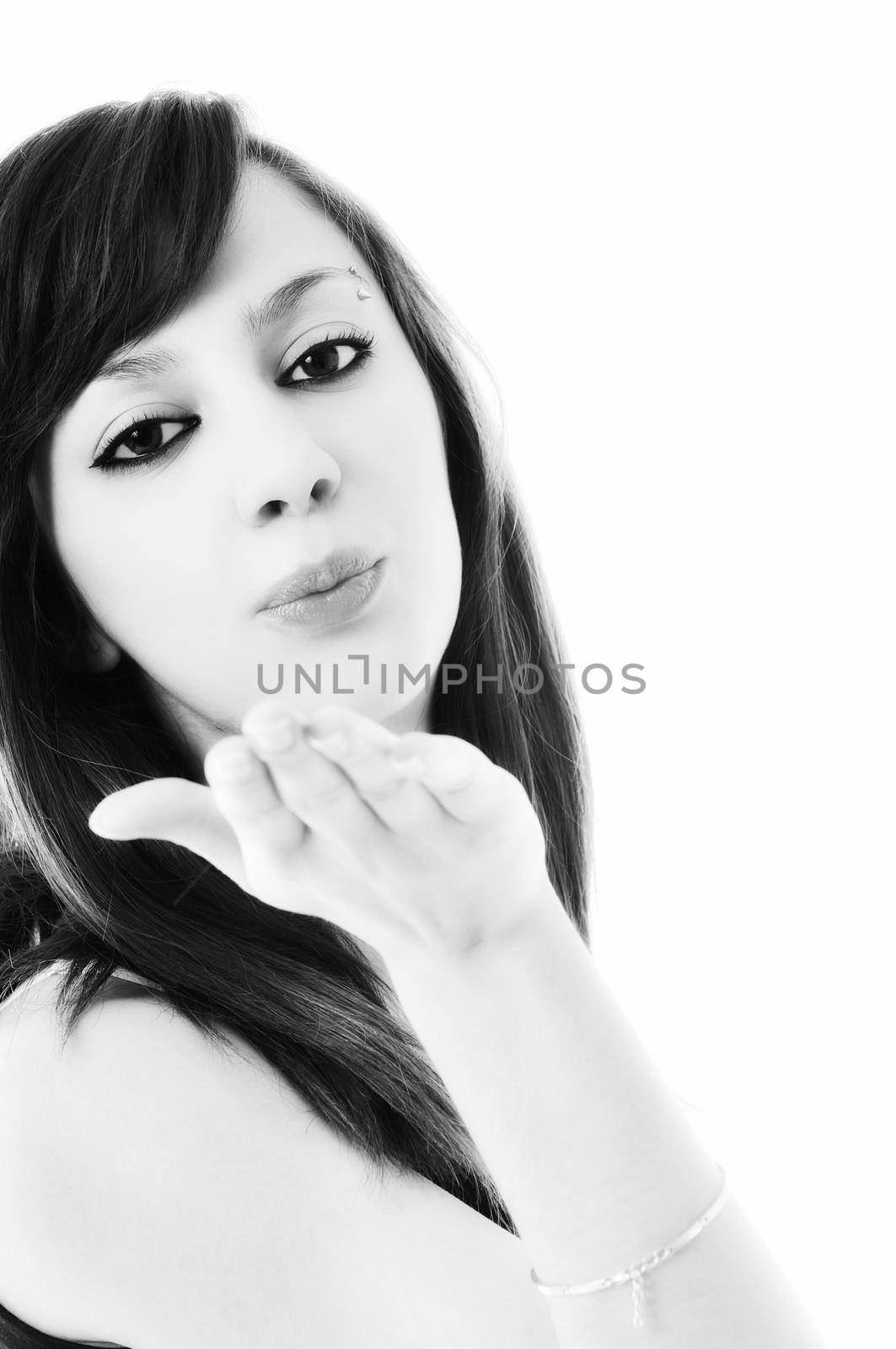one beautiful young woman portrait isolated hairstily makeup spa and welness concept