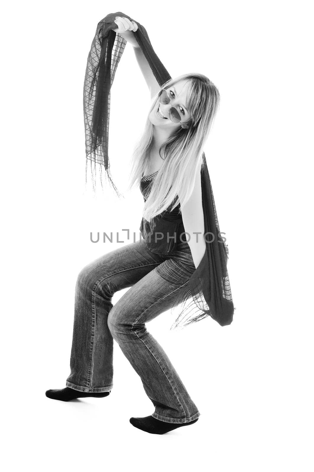 young woman with sunglasses isolated