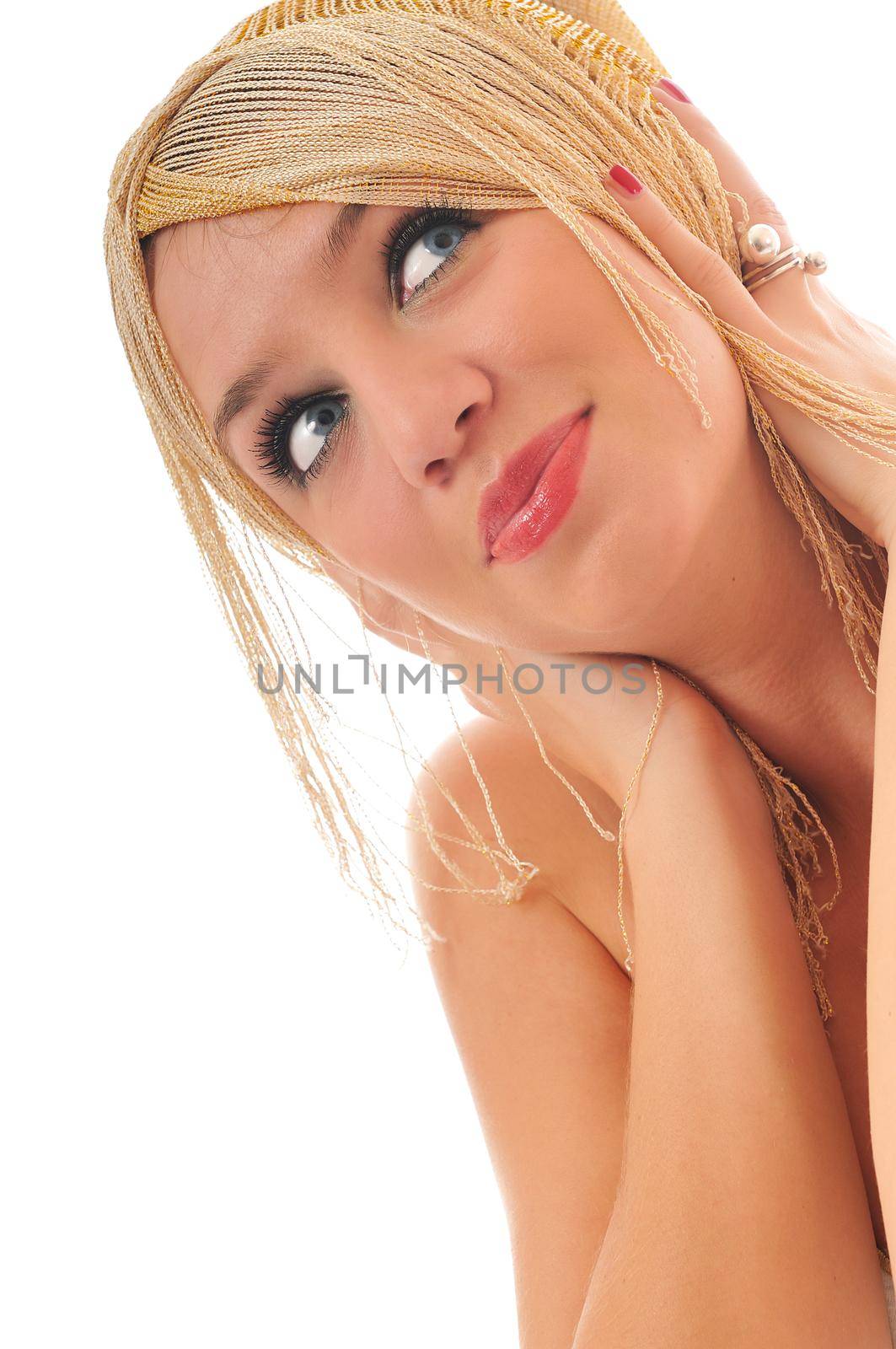 one beautiful young woman portrait isolated hairstily makeup spa and welness concept