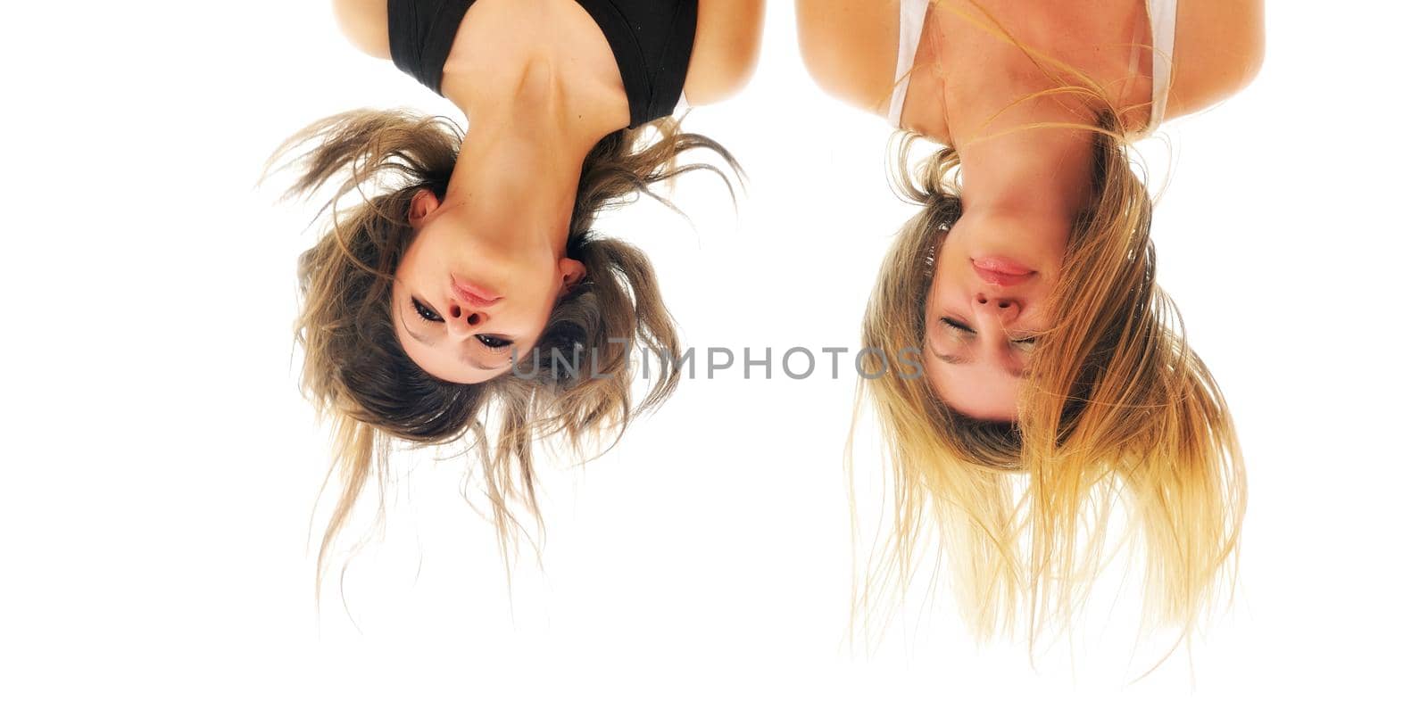young beauty happy party woman dance with wind in hair isolated