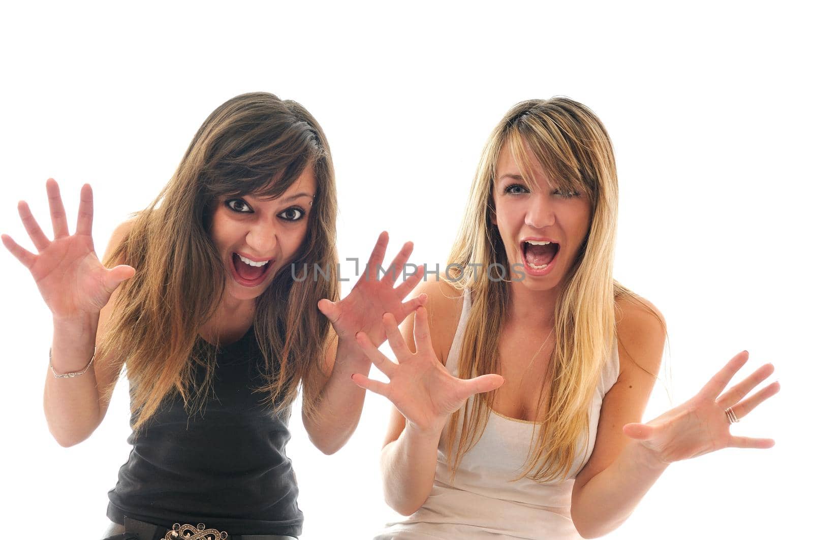 young beauty happy party woman dance with wind in hair isolated