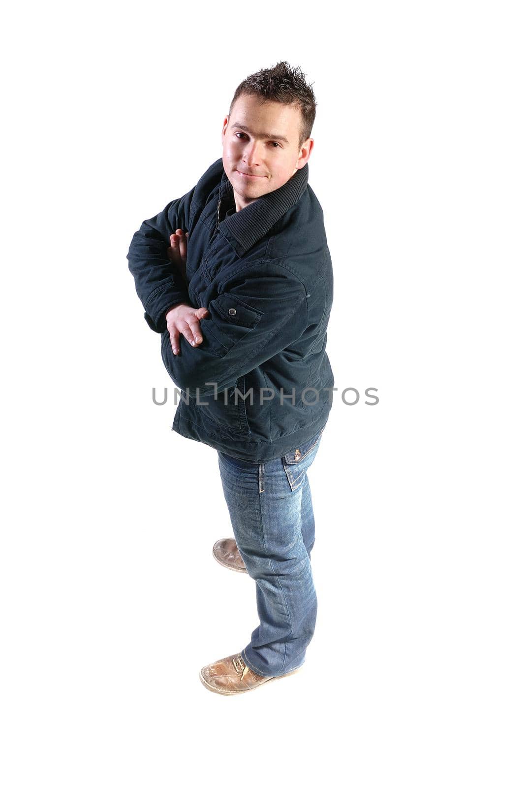 young boy in jacket isolated on white background
