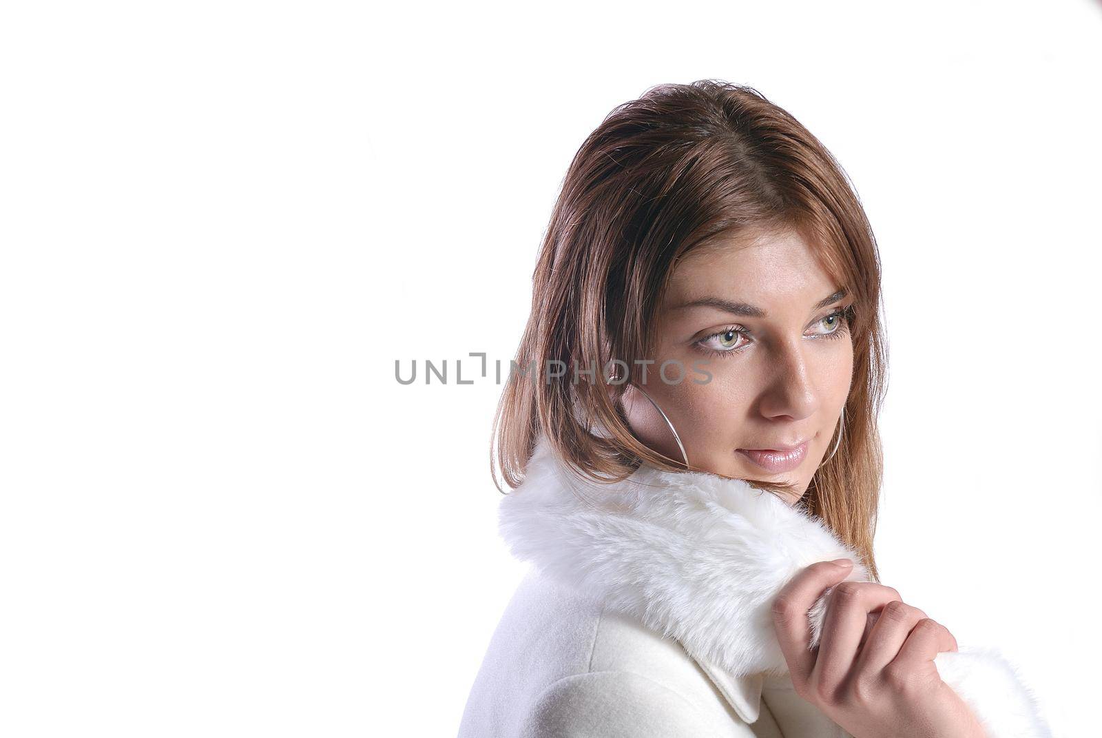 pretty woman in white coat 