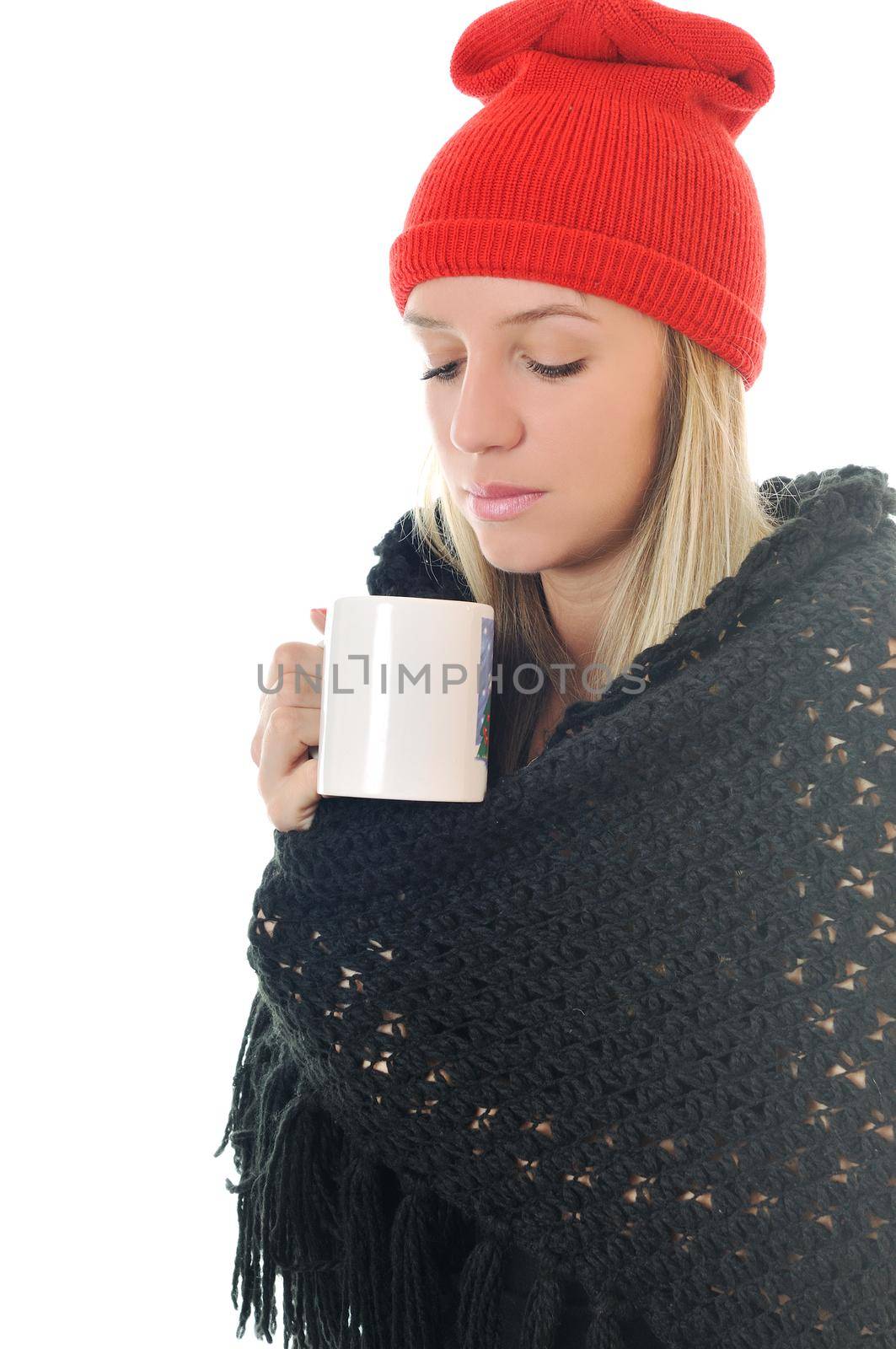 ill woman isolated on white