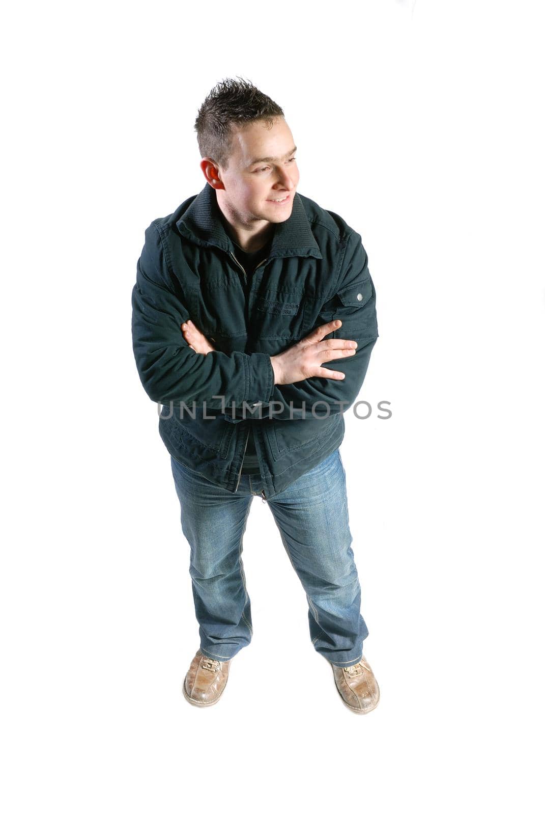 young boy in jacket isolated on white background