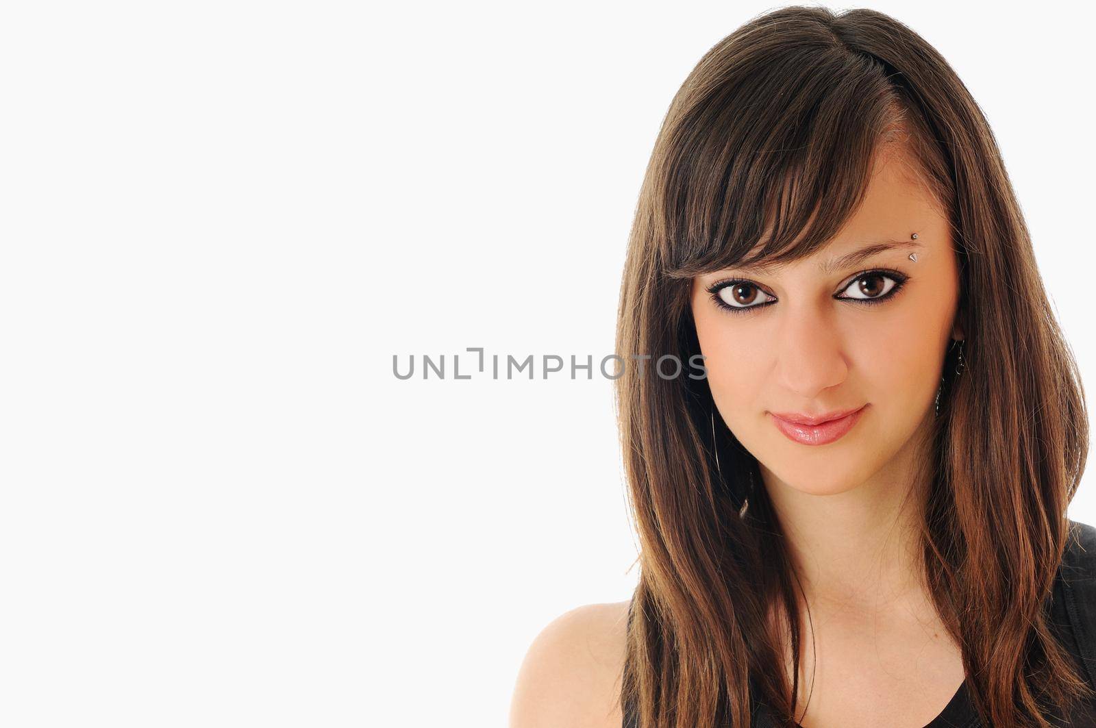 one beautiful young woman portrait isolated hairstily makeup spa and welness concept