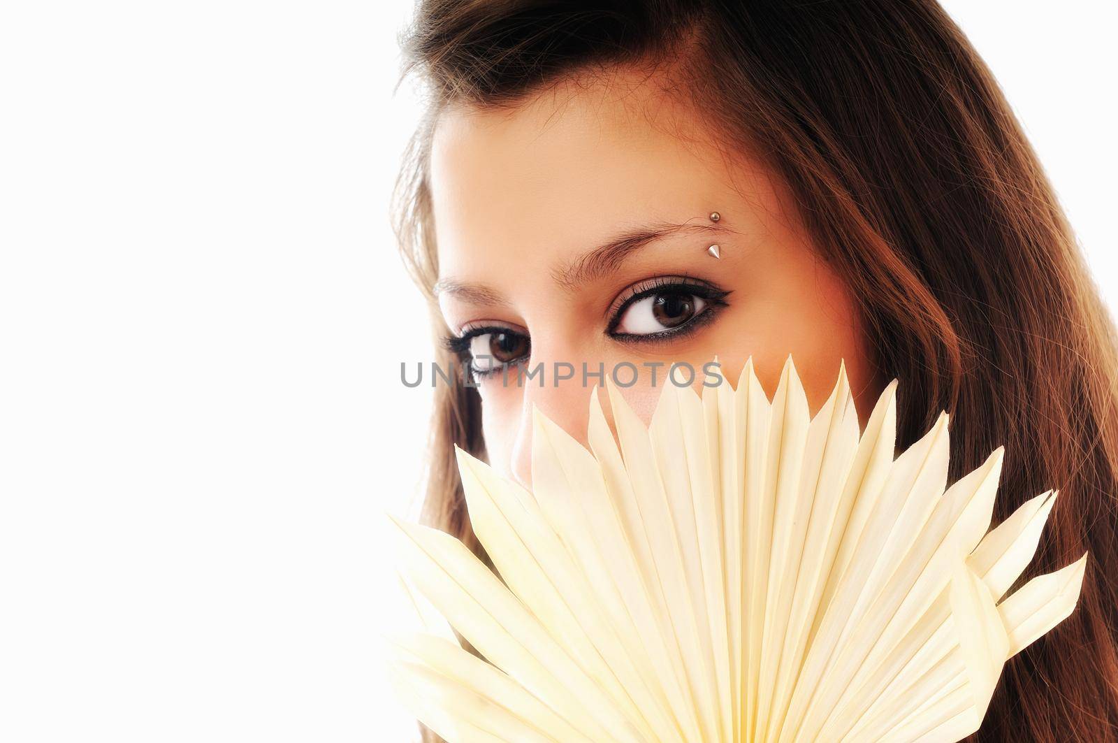 one beautiful young woman portrait isolated hairstily makeup spa and welness concept