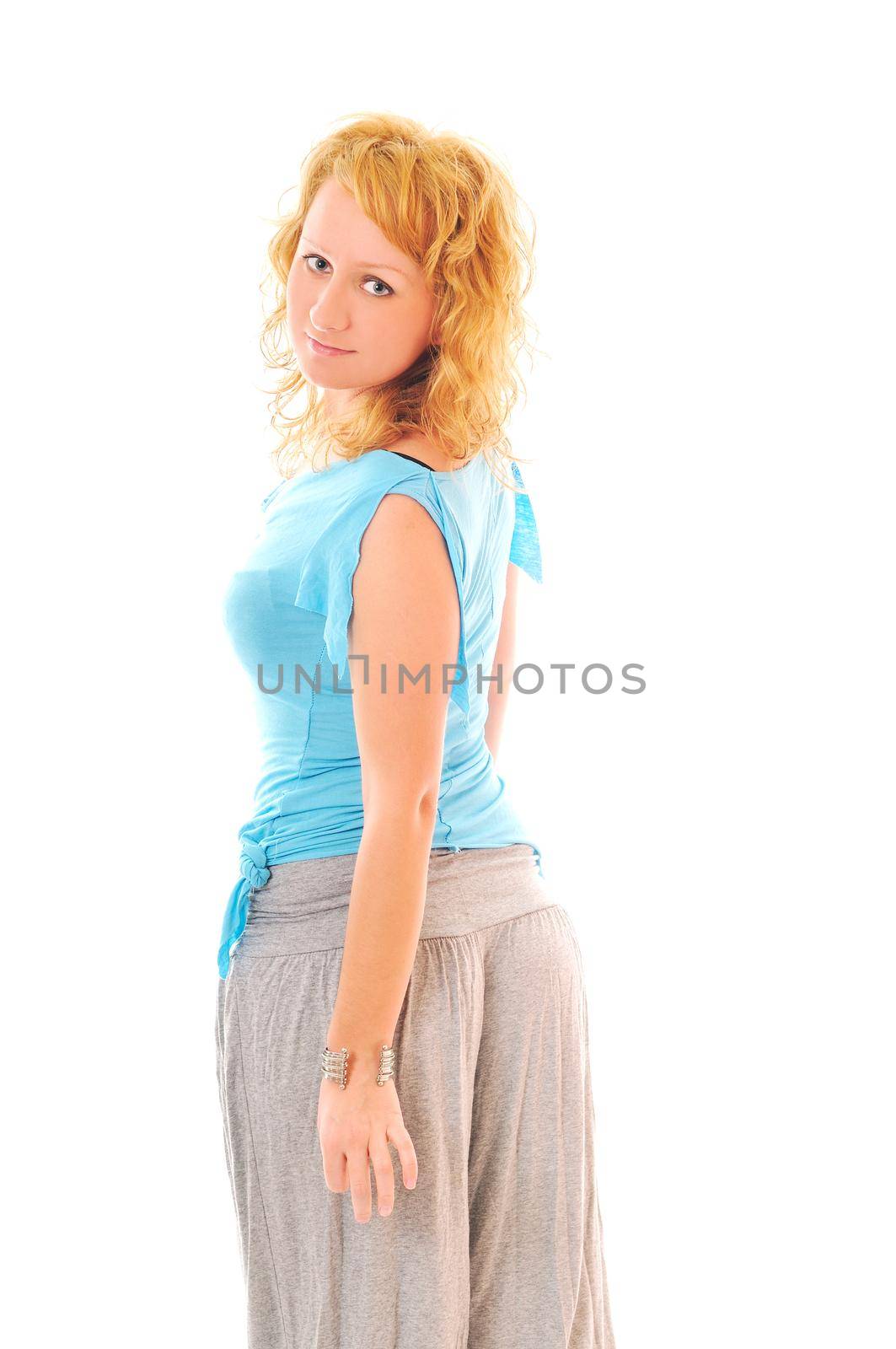 casual beautiful young happy woman isolated on white representing fashion concept