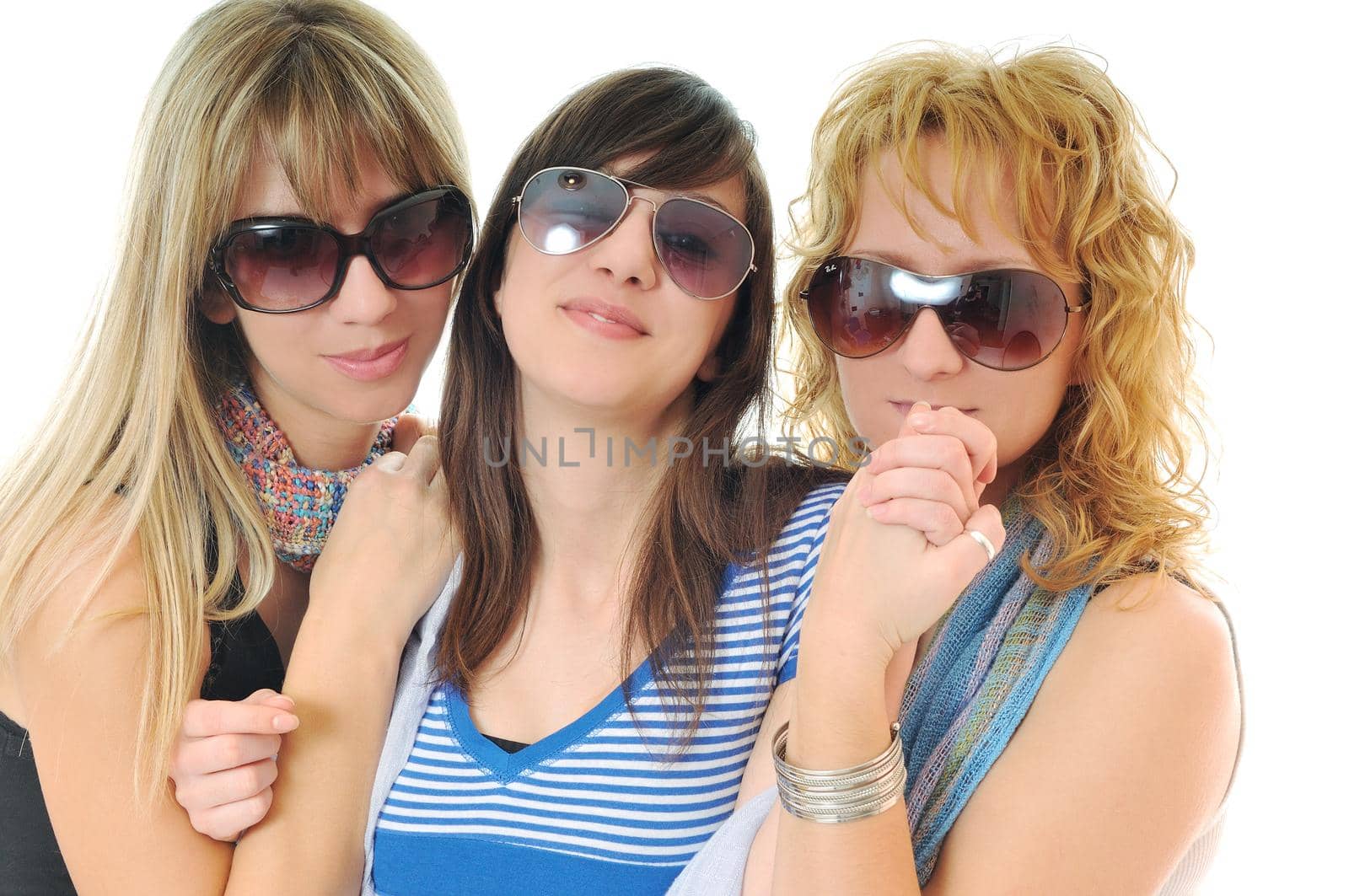 three woman isolated together smile