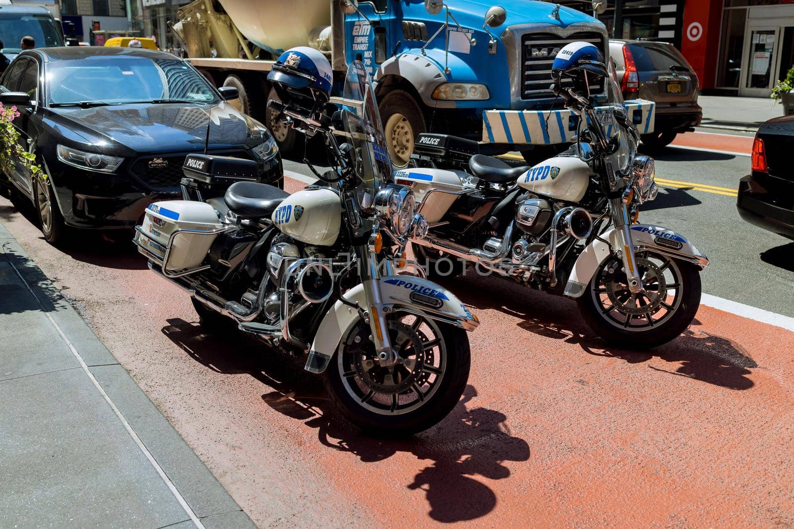 18 June 2021 New York, USA: Police in street on Motorcycle from New York City Police