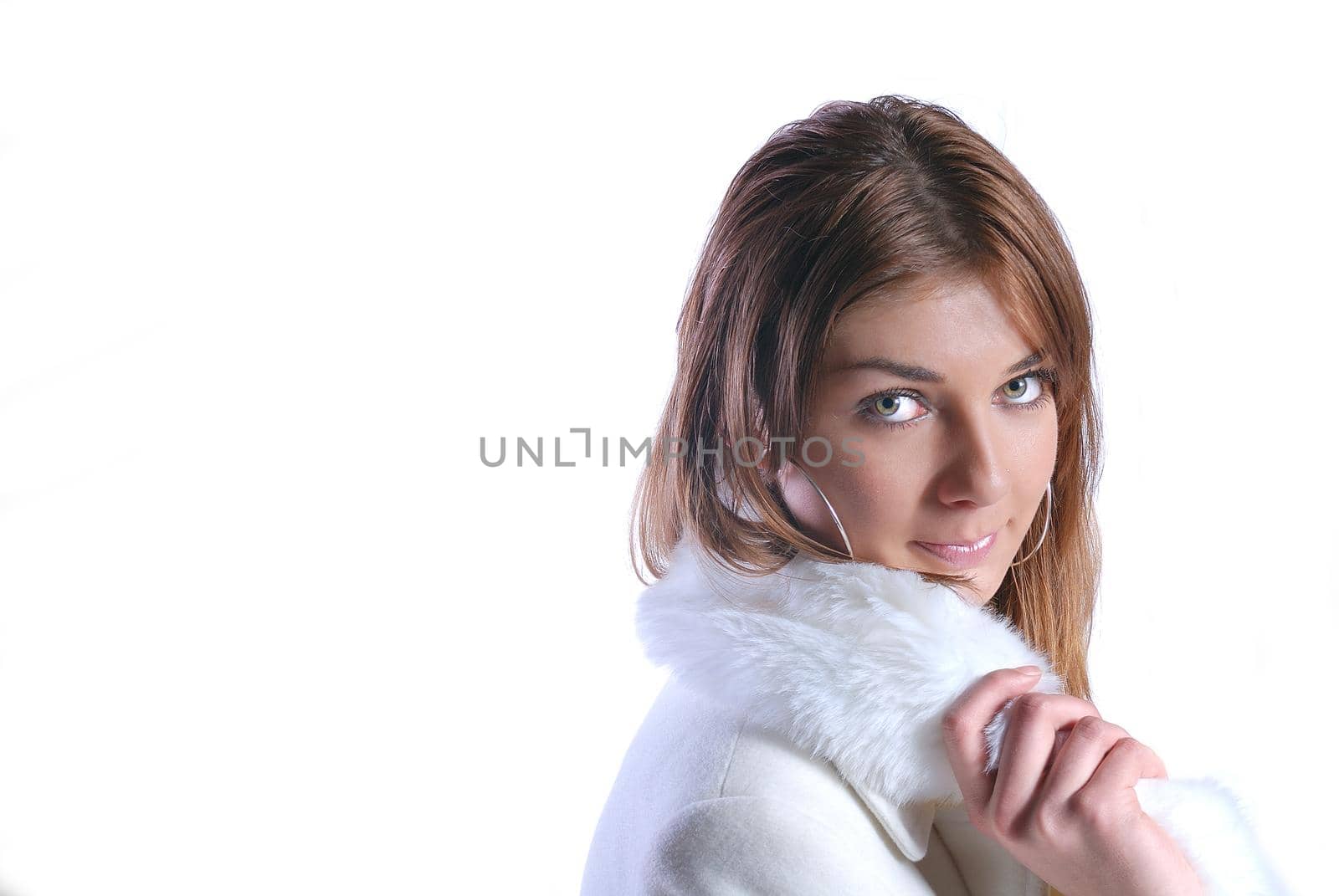 pretty woman in white coat 