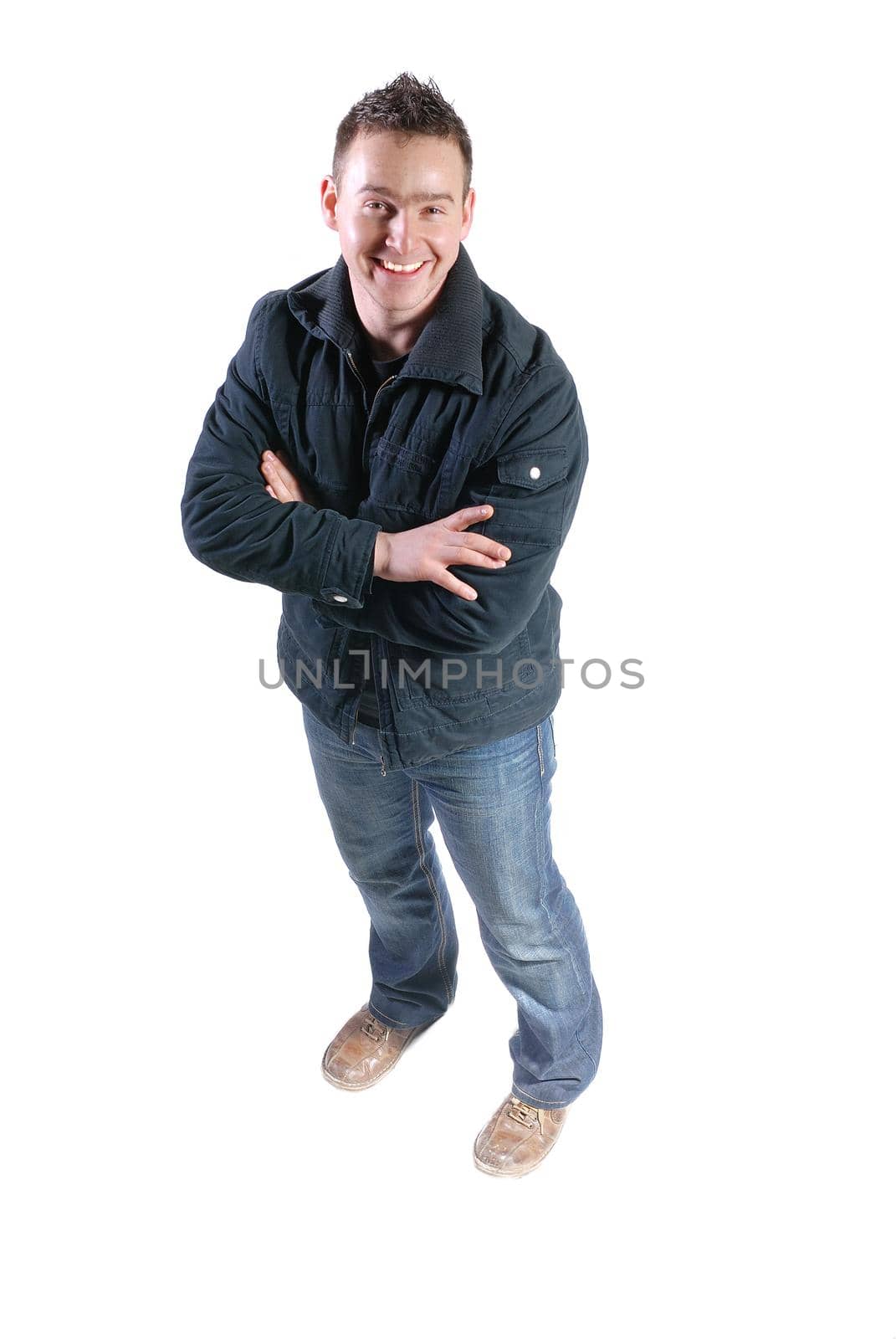 young boy in jacket isolated on white background