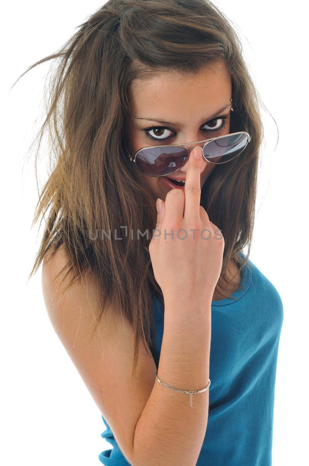 young woman finger hand SUNGLASSES