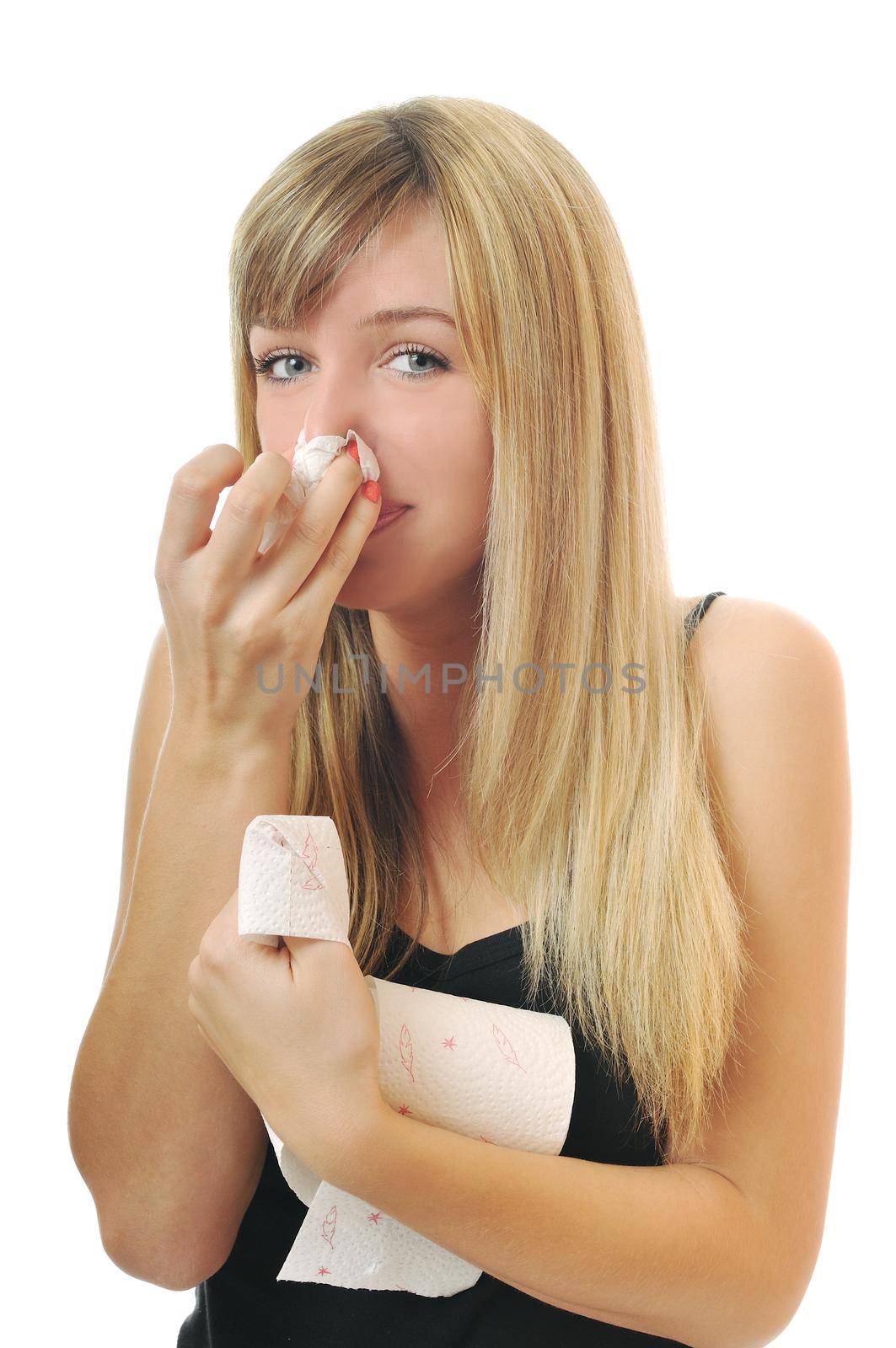ill woman isolated on white