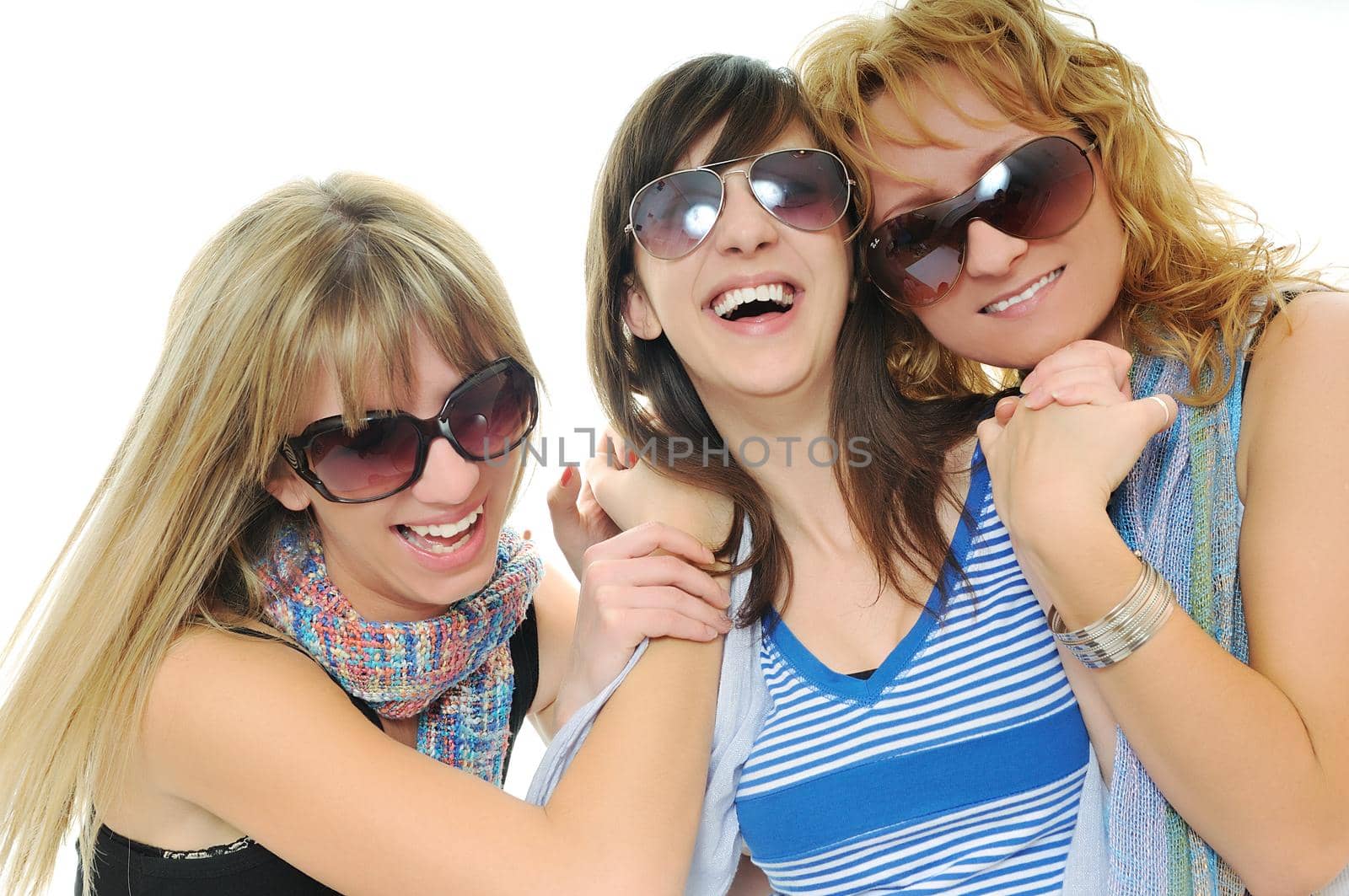 three woman isolated together smile