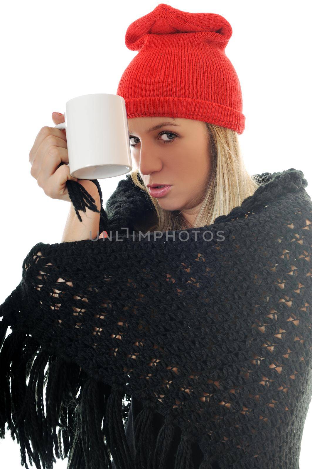 ill woman isolated on white