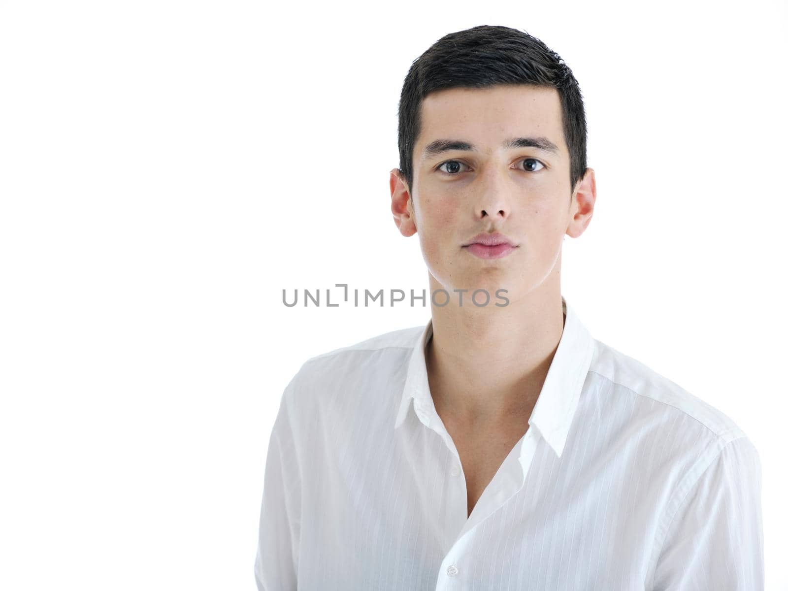 happy young businessman in business suit  portrait isolated on white background