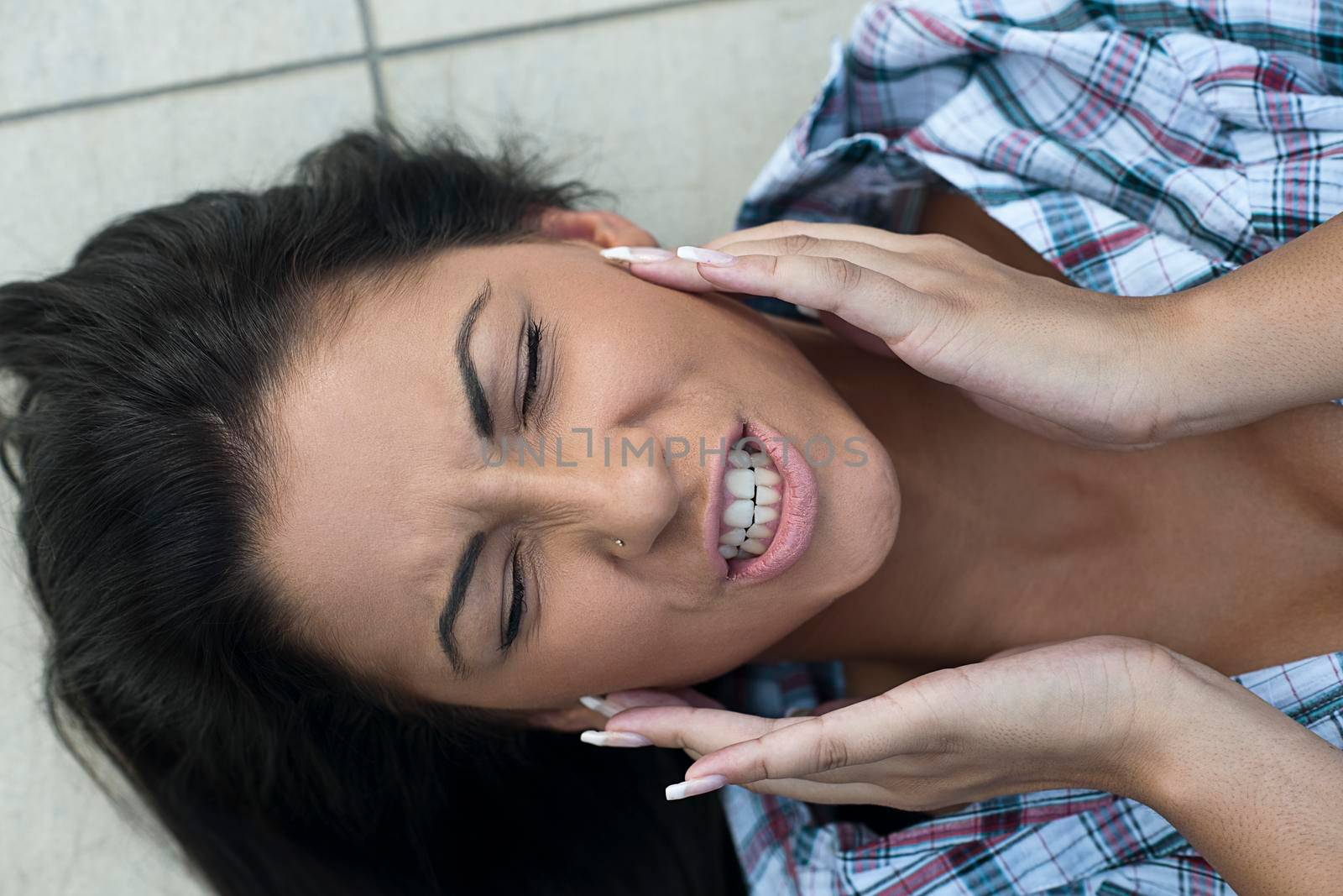 beautiful young woman lady posing in green moden outdoor garden
