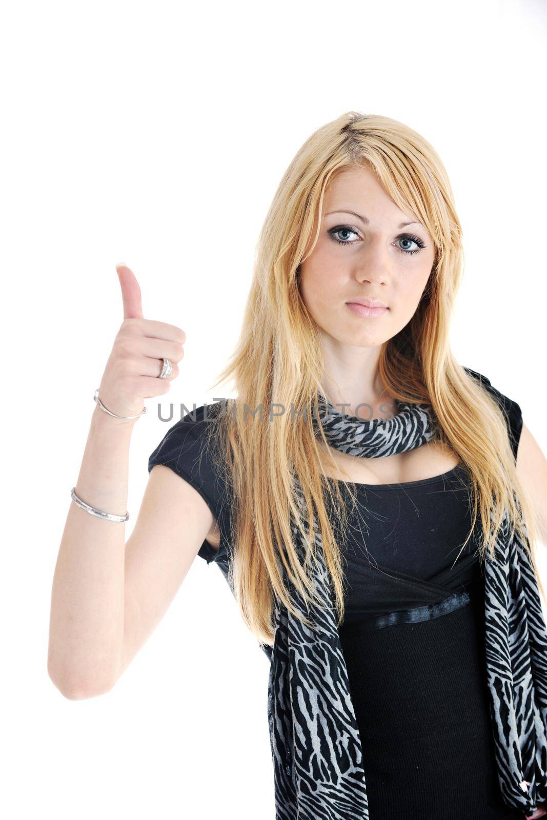 beautiful young woman in fashion clothes isolated on white background