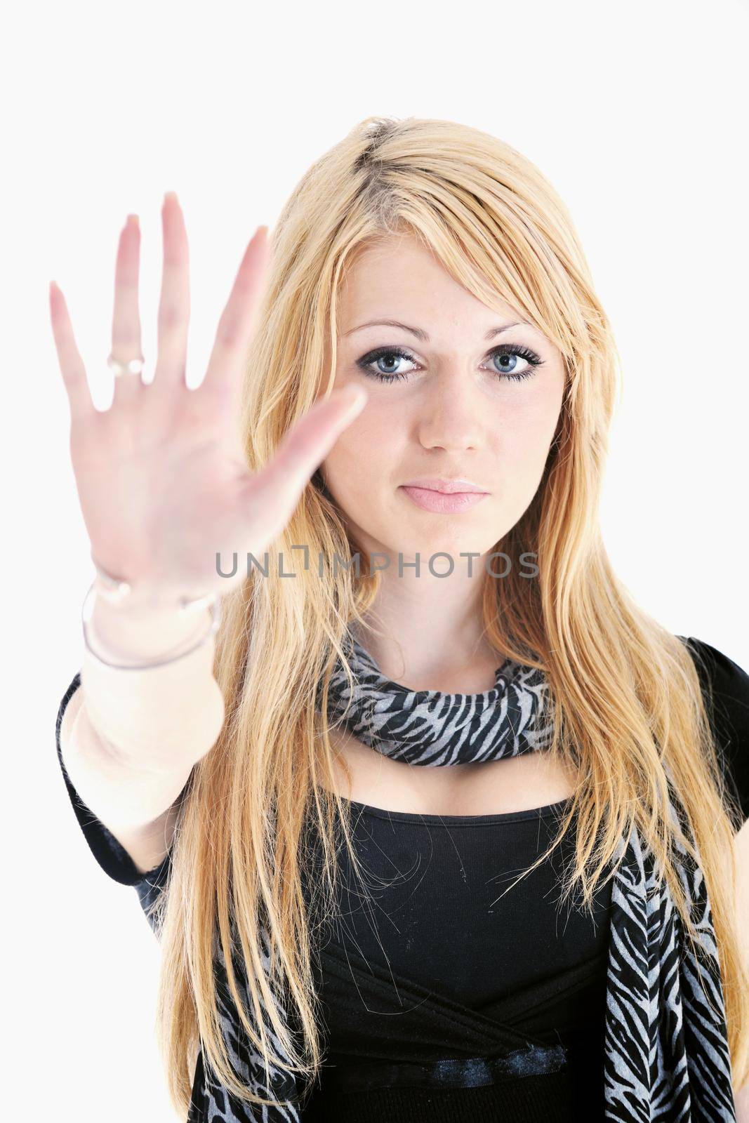 beautiful young woman in fashion clothes isolated on white background