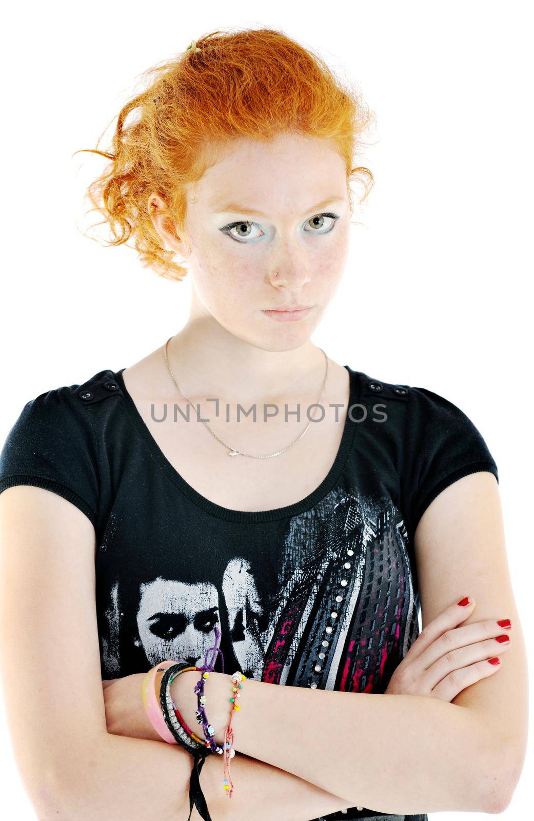 beautiful young woman in fashion clothes isolated on white background