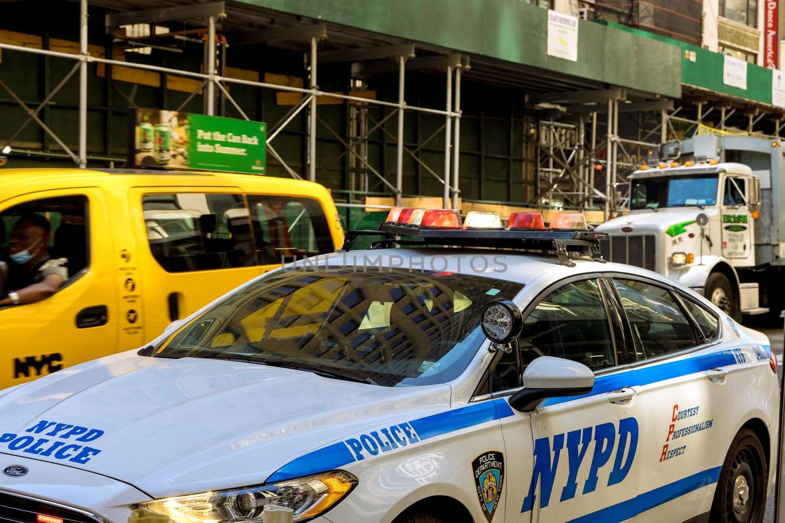 18 June 2021 New York, USA: Police car in New York City in Manhattan street of the USA