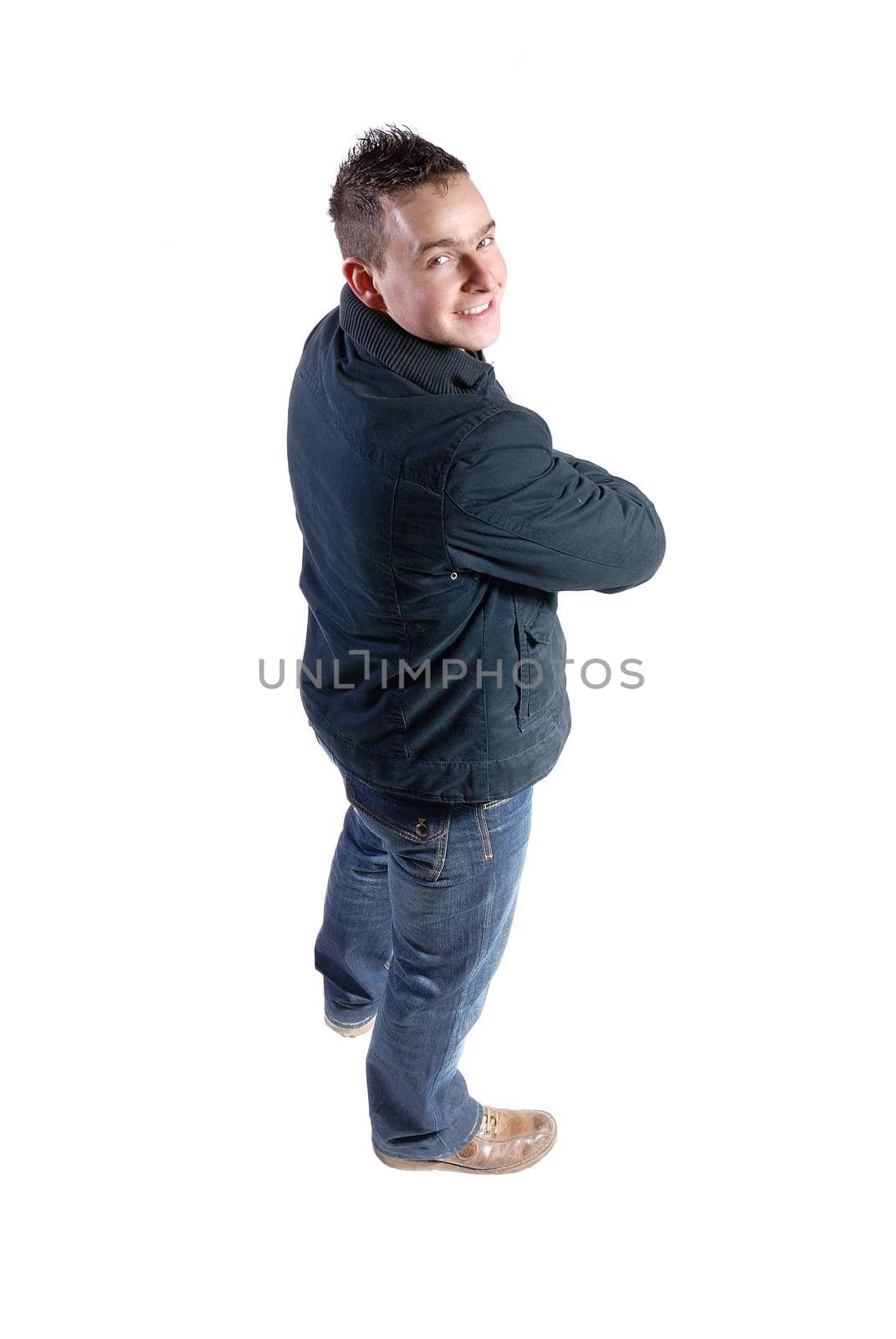 young boy in jacket isolated on white background