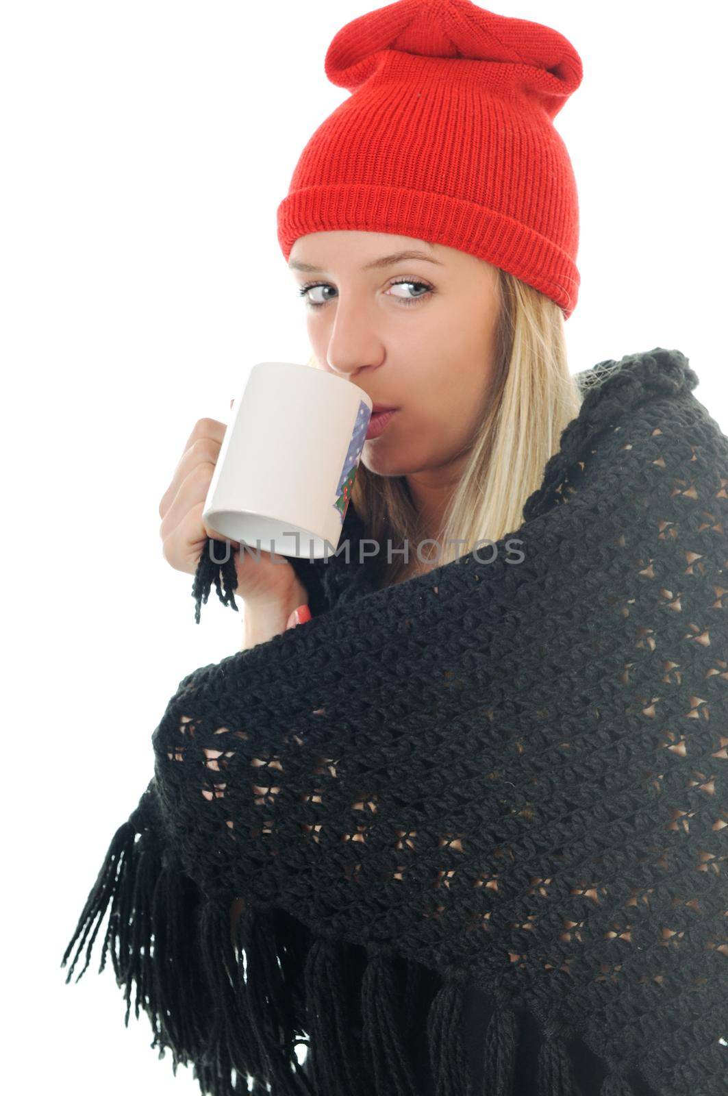 ill woman isolated on white