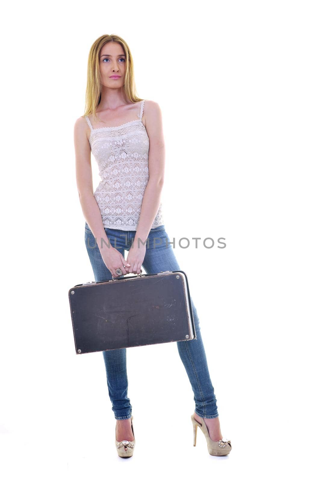blonde girl with travel bag by dotshock